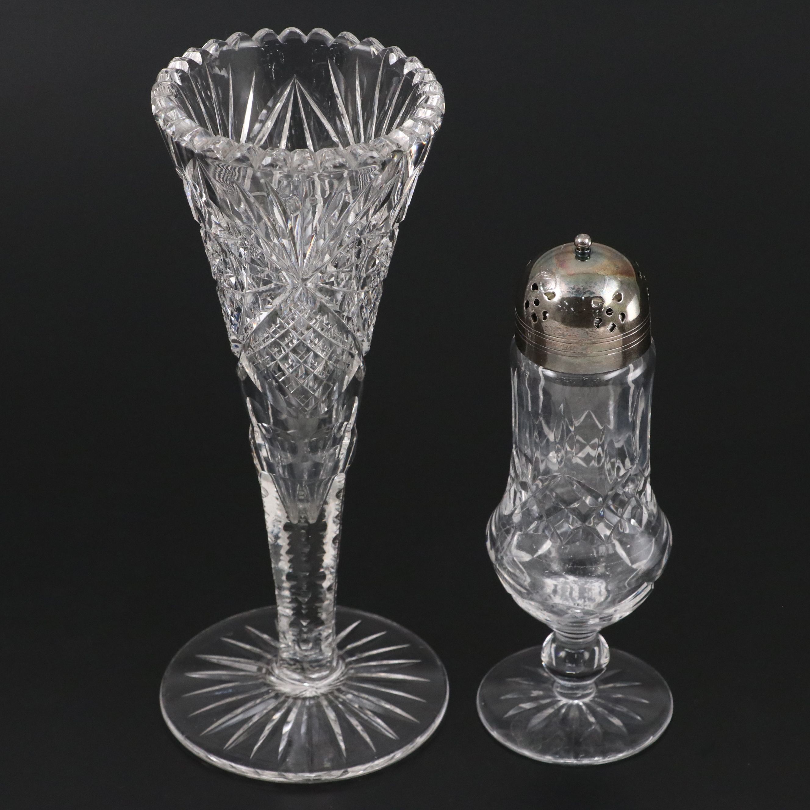 Waterford Crystal Bowl and Shaker with Other Etched Crystal Vase