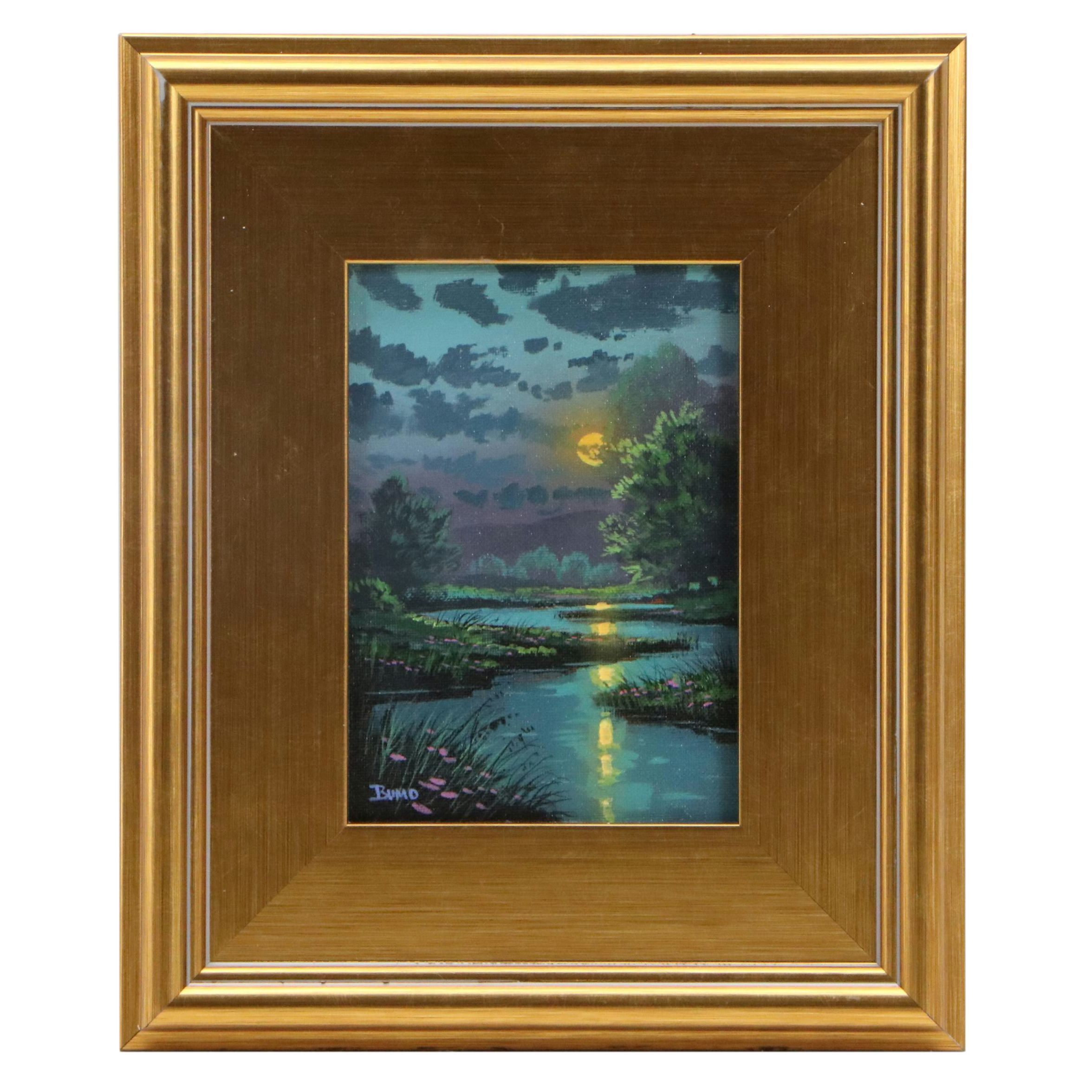 Doug "Bumo" Johnpeer Nocturne Landscape Oil Painting, Circa 2025
