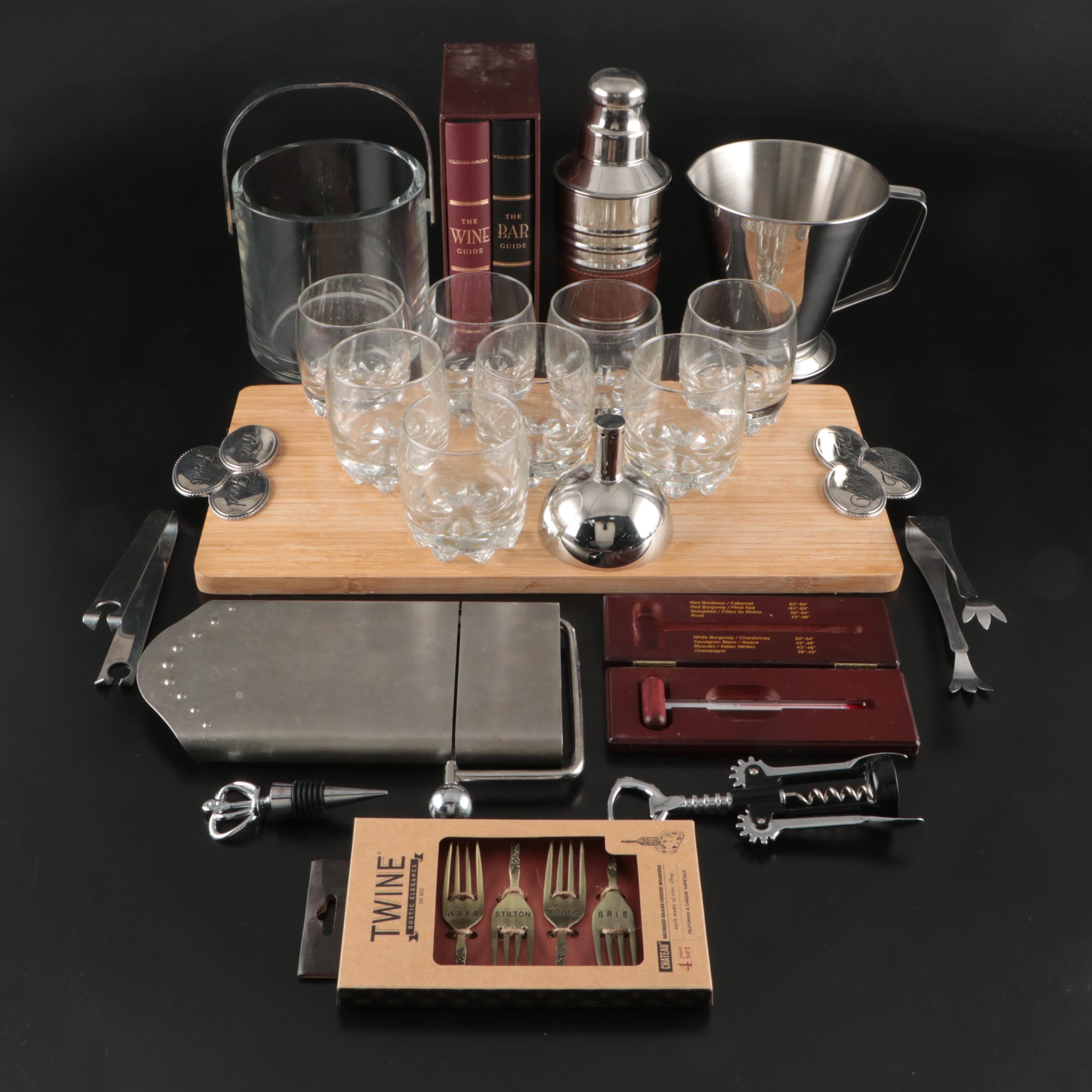 Italian Bormioli Rocco "Galassia" On the Rocks Glasses with Bar Tools
