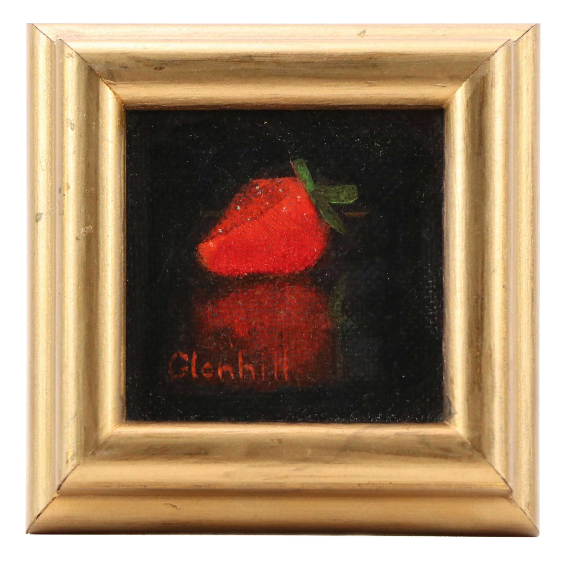 Glen Hill Miniature Still Life Oil Painting of Strawberry, 21st Century