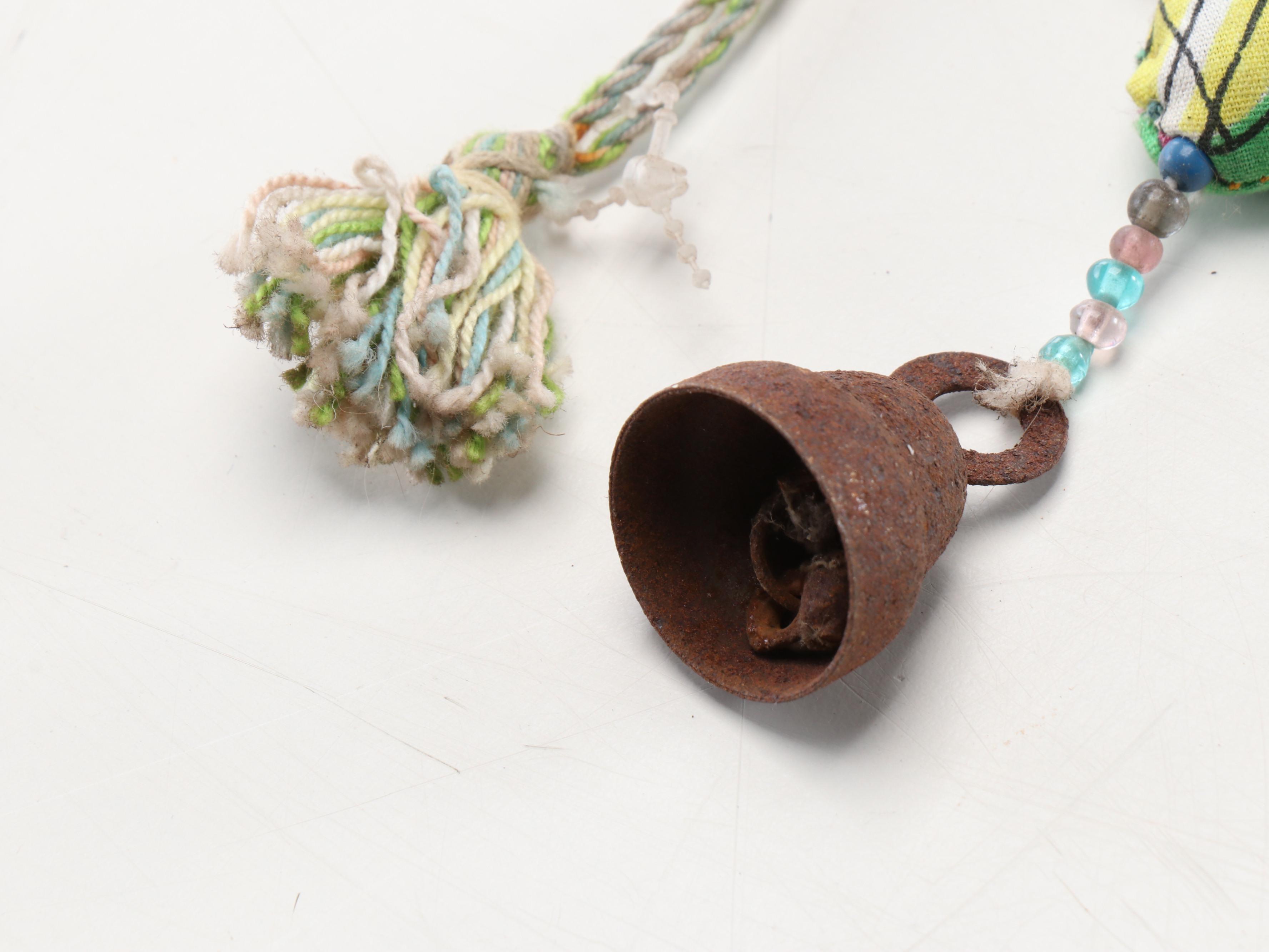 Music of the Spheres and Salmon Metal Wind Chime with Bohemian Fabric Door Chime