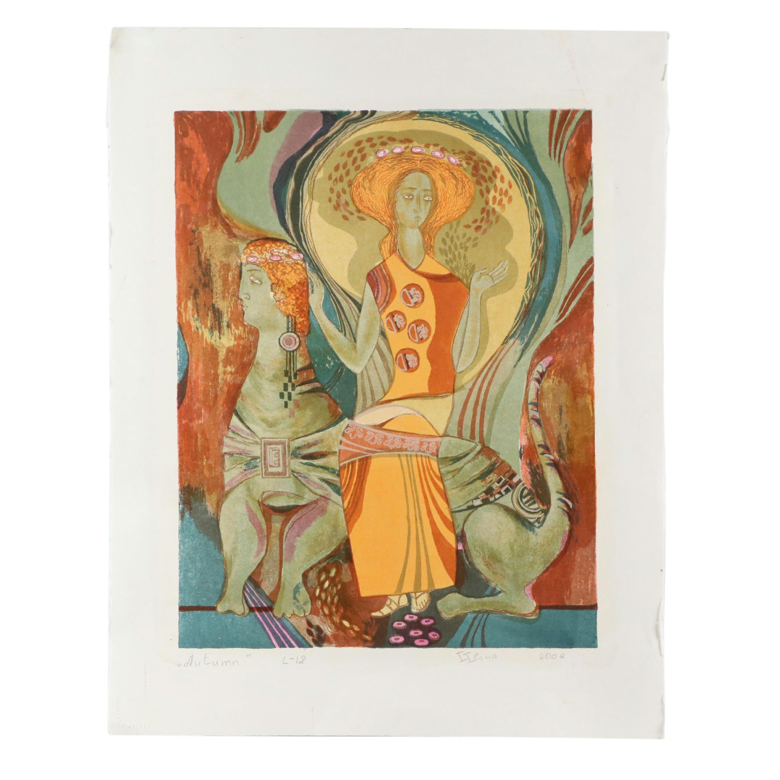 I. Ieina Figural Color Lithograph "Autumn," 2002
