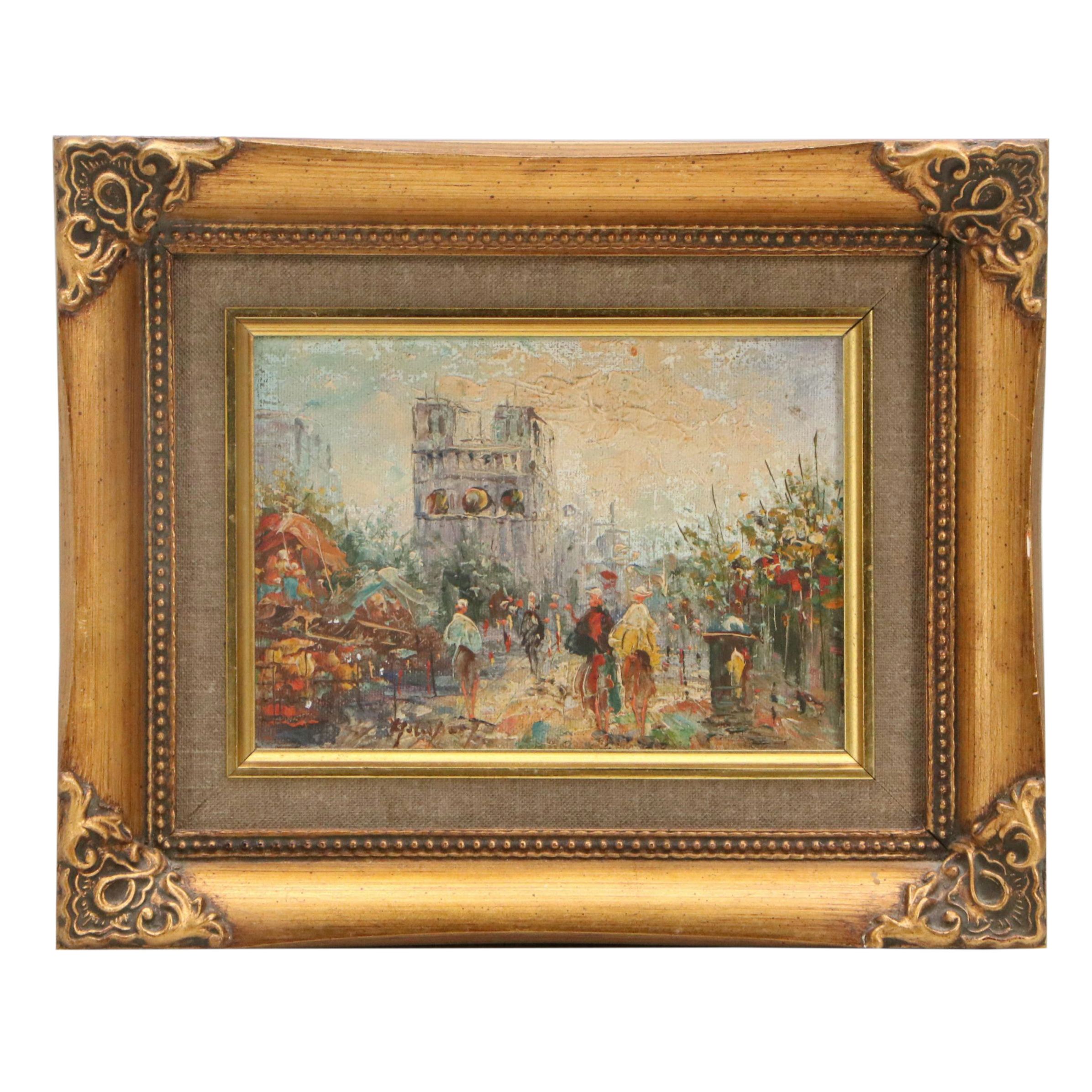 Oil Painting of Parisian Street Scene, Mid-20th Century