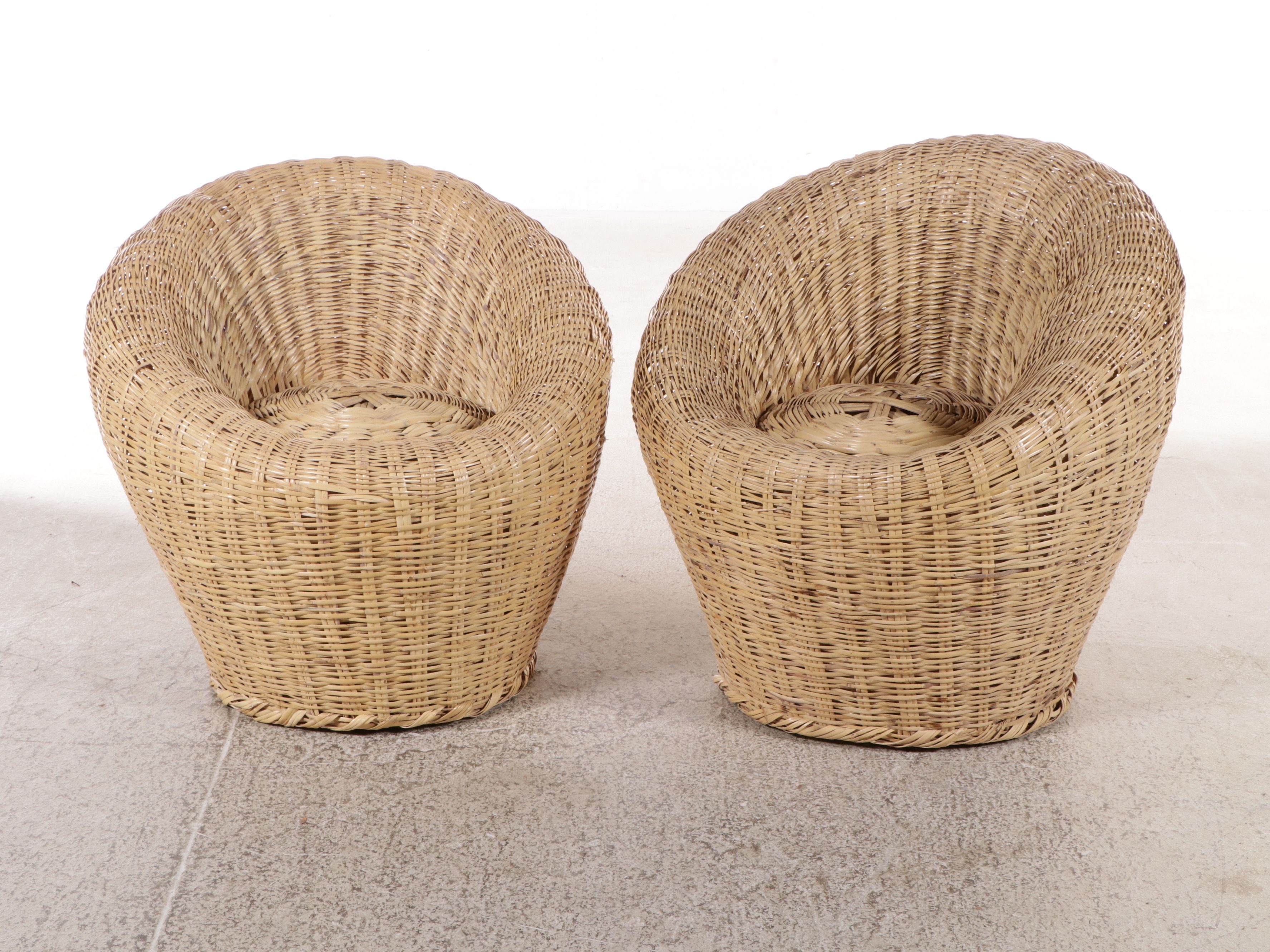 Pair of Contemporary Modern Wicker Lounge Chairs