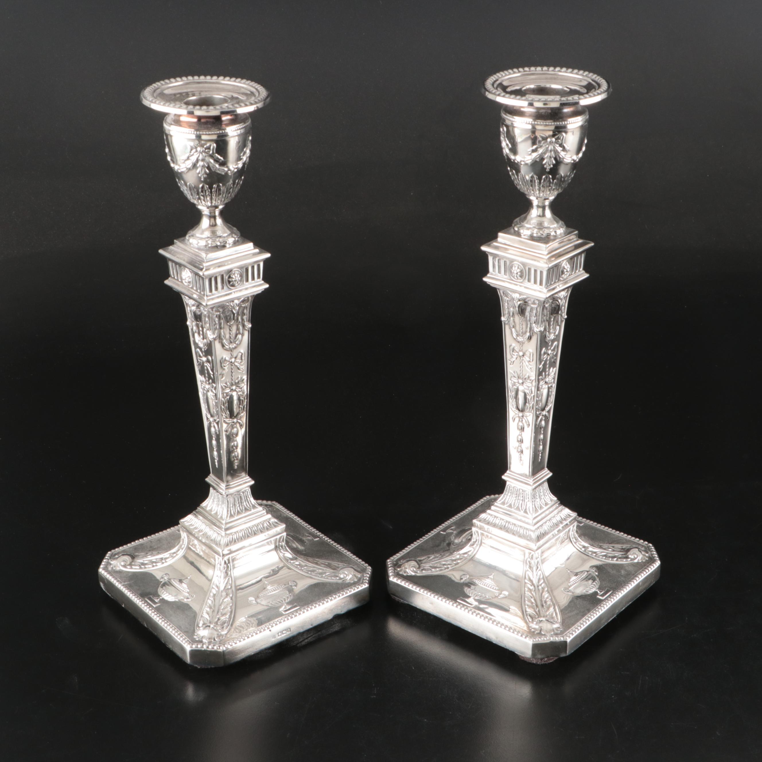 Antique English Sterling Silver Weighted Candle Holders