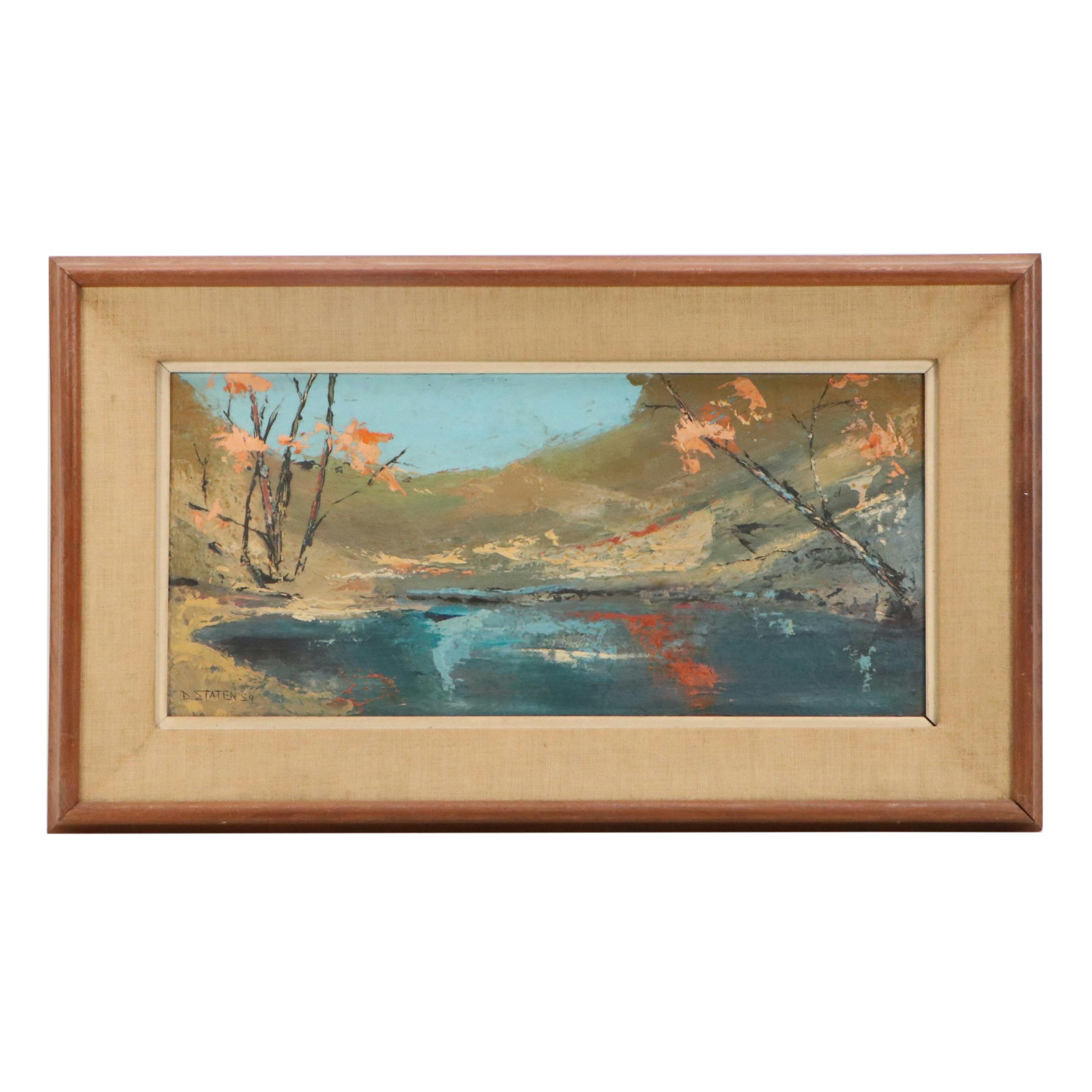 Douglas Staten Oil Painting of Abstract Landscape, 1959
