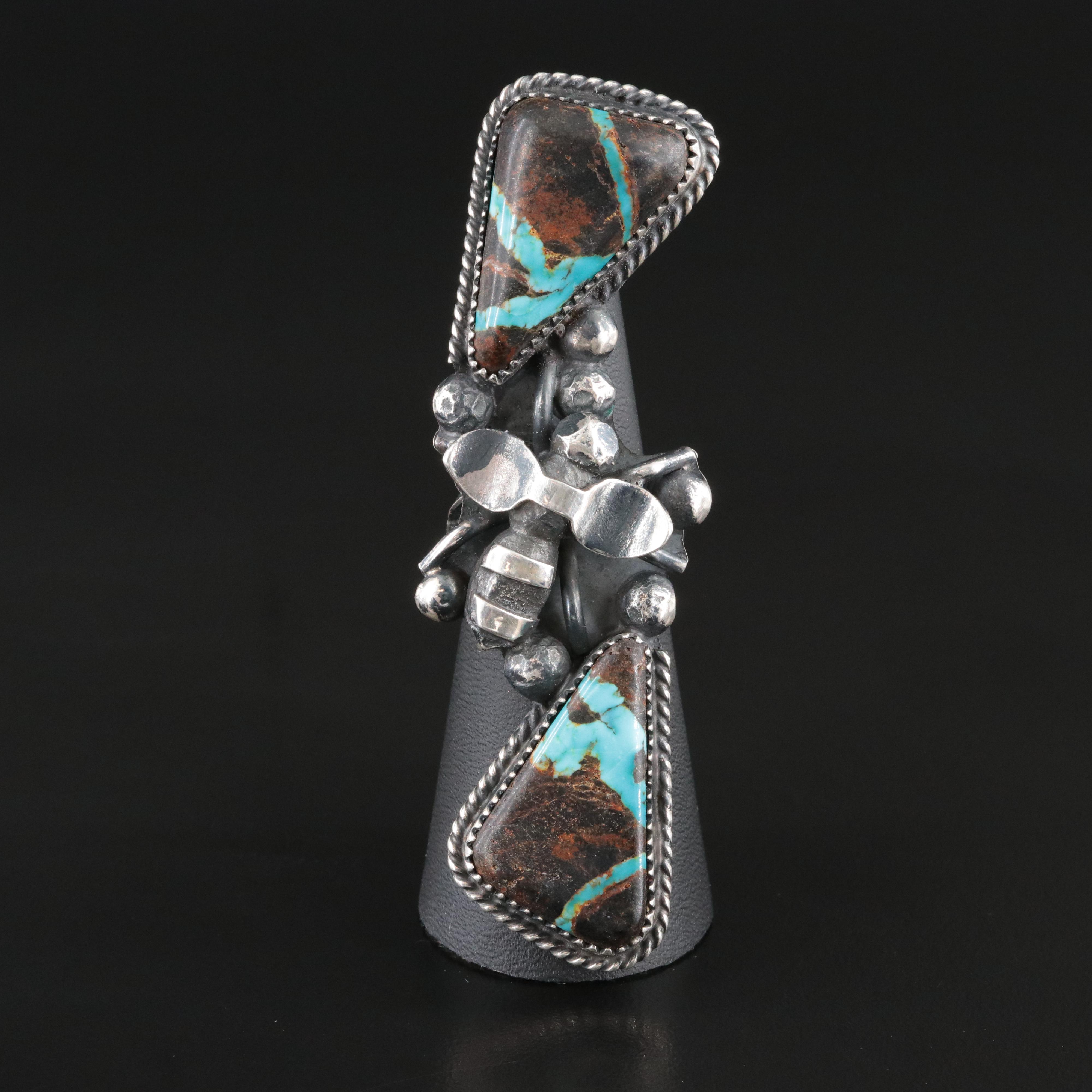 Marcus Chavez Navajo Diné Sterling Turquoise Insect Ring