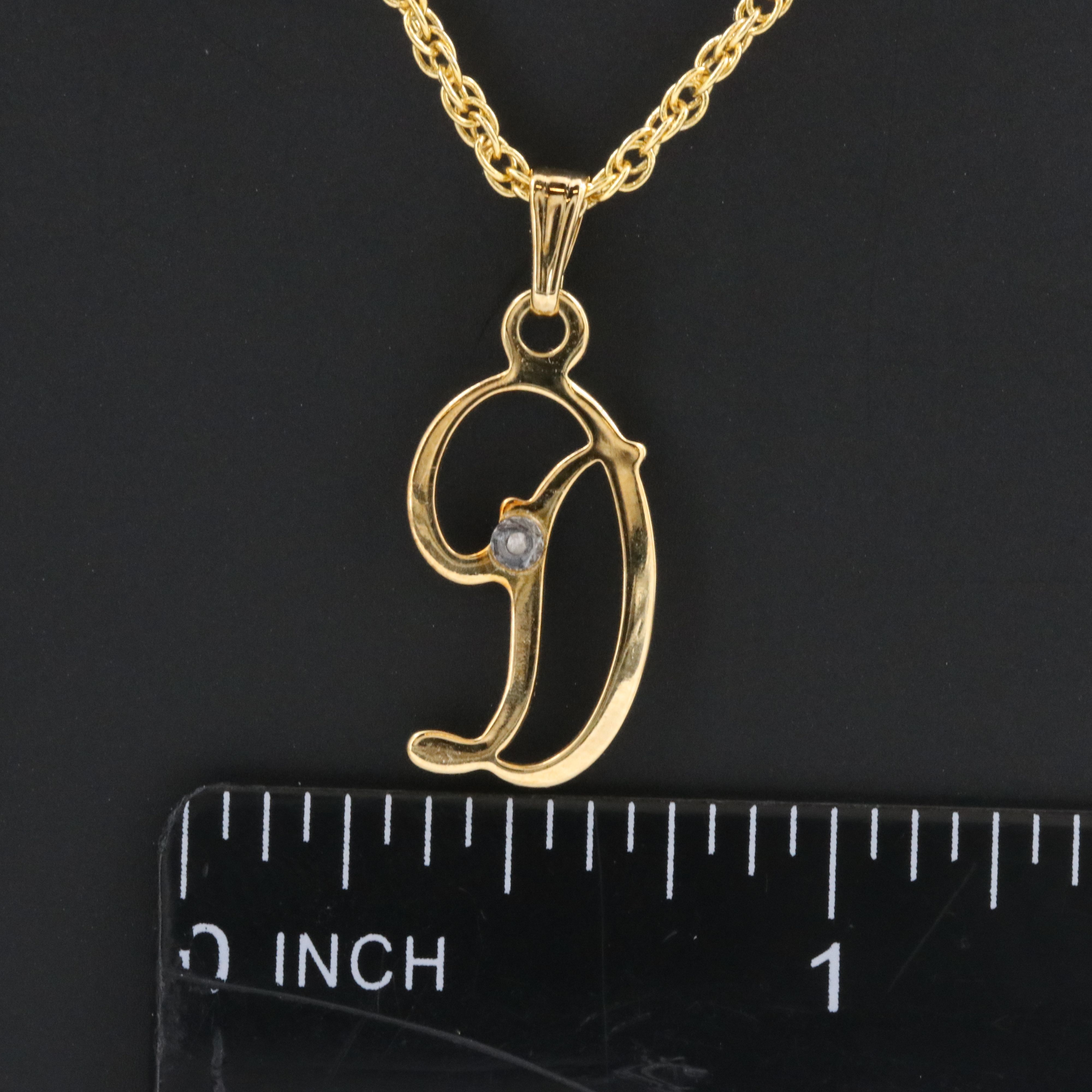 Cursive Letter "D" Pendant Necklace with Chip Diamond Accent