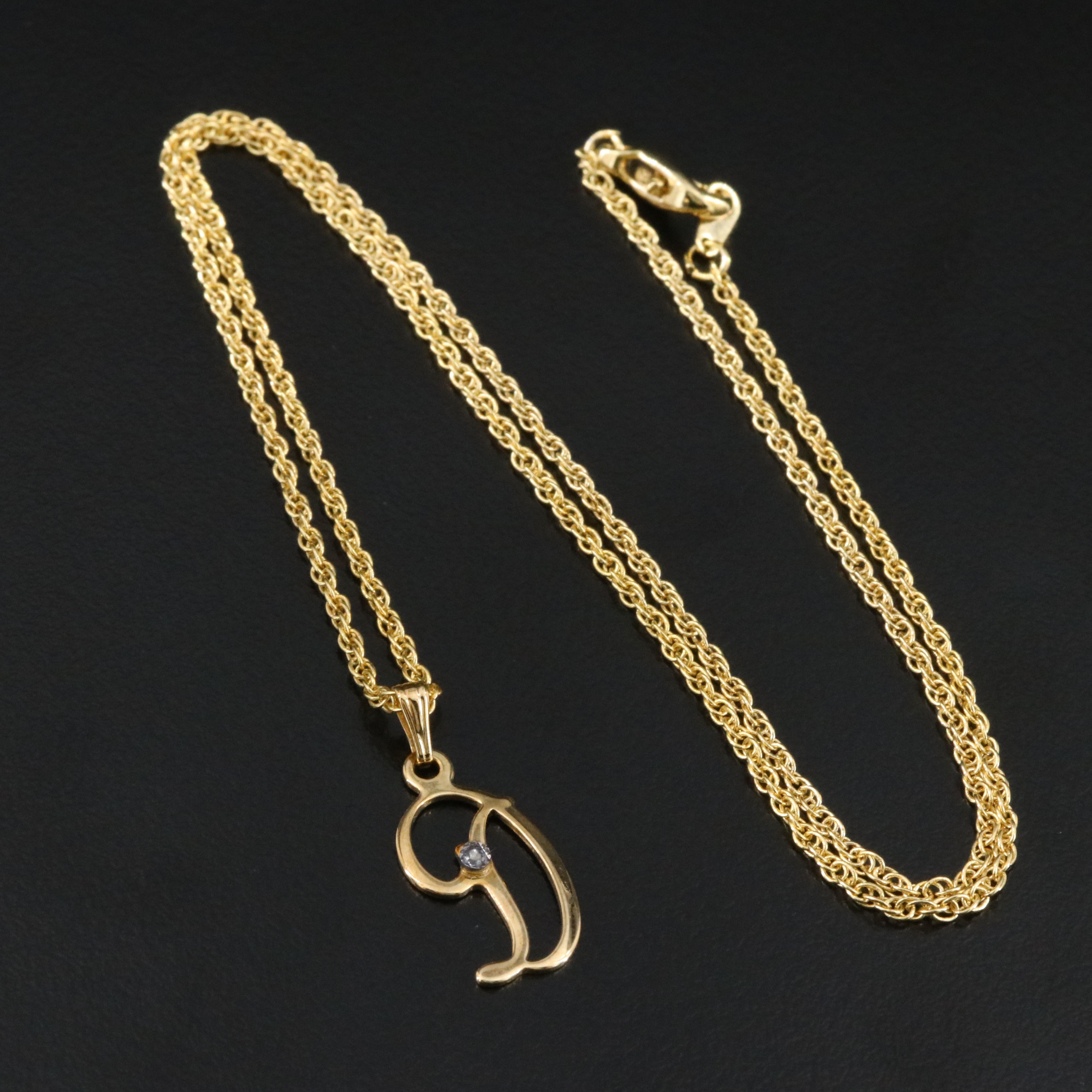 Cursive Letter "D" Pendant Necklace with Chip Diamond Accent