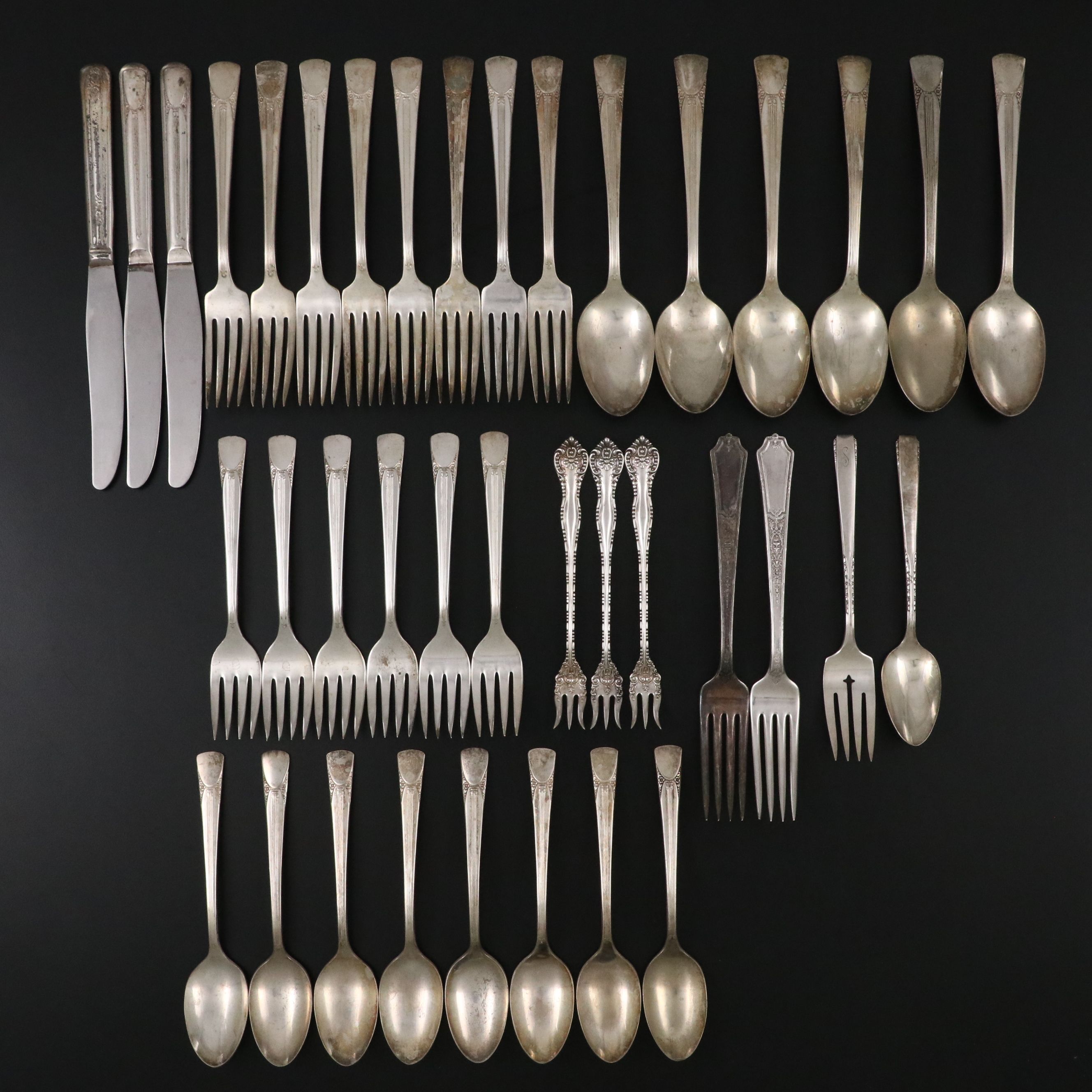 International Silver "Bouquet-Embassy" with Other American Silver Plate Flatware