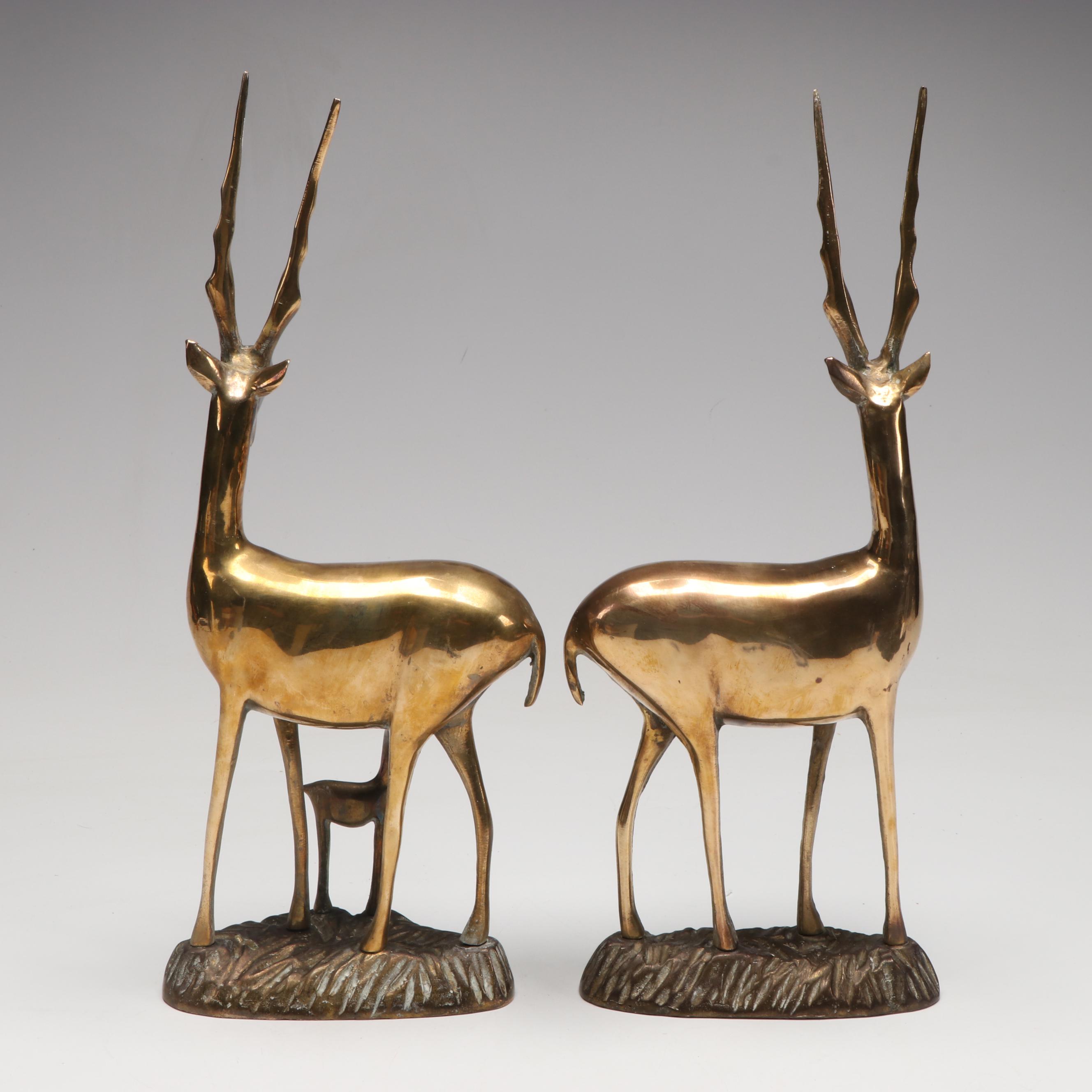 Brass Antelope Bookends, with Elephant and Grape Cluster Resin Wall Shelves