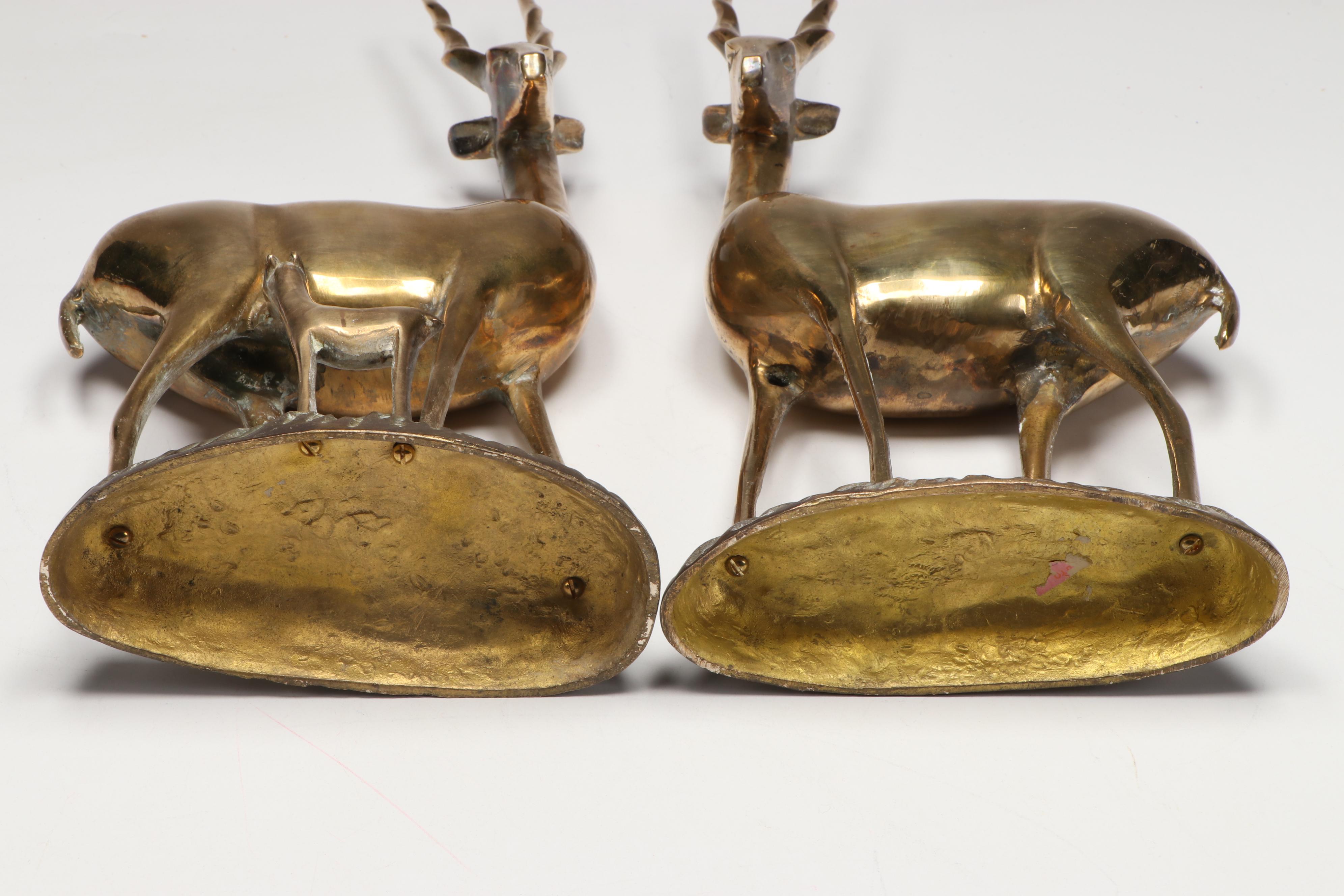 Brass Antelope Bookends, with Elephant and Grape Cluster Resin Wall Shelves