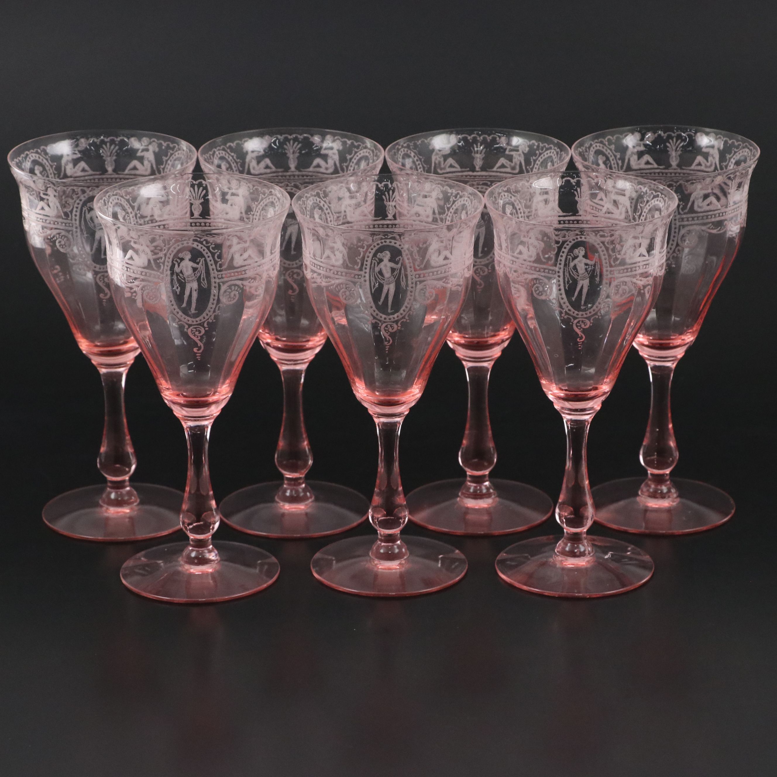 Fry Neoclassical Style Pink Depression Glass Water Goblets
