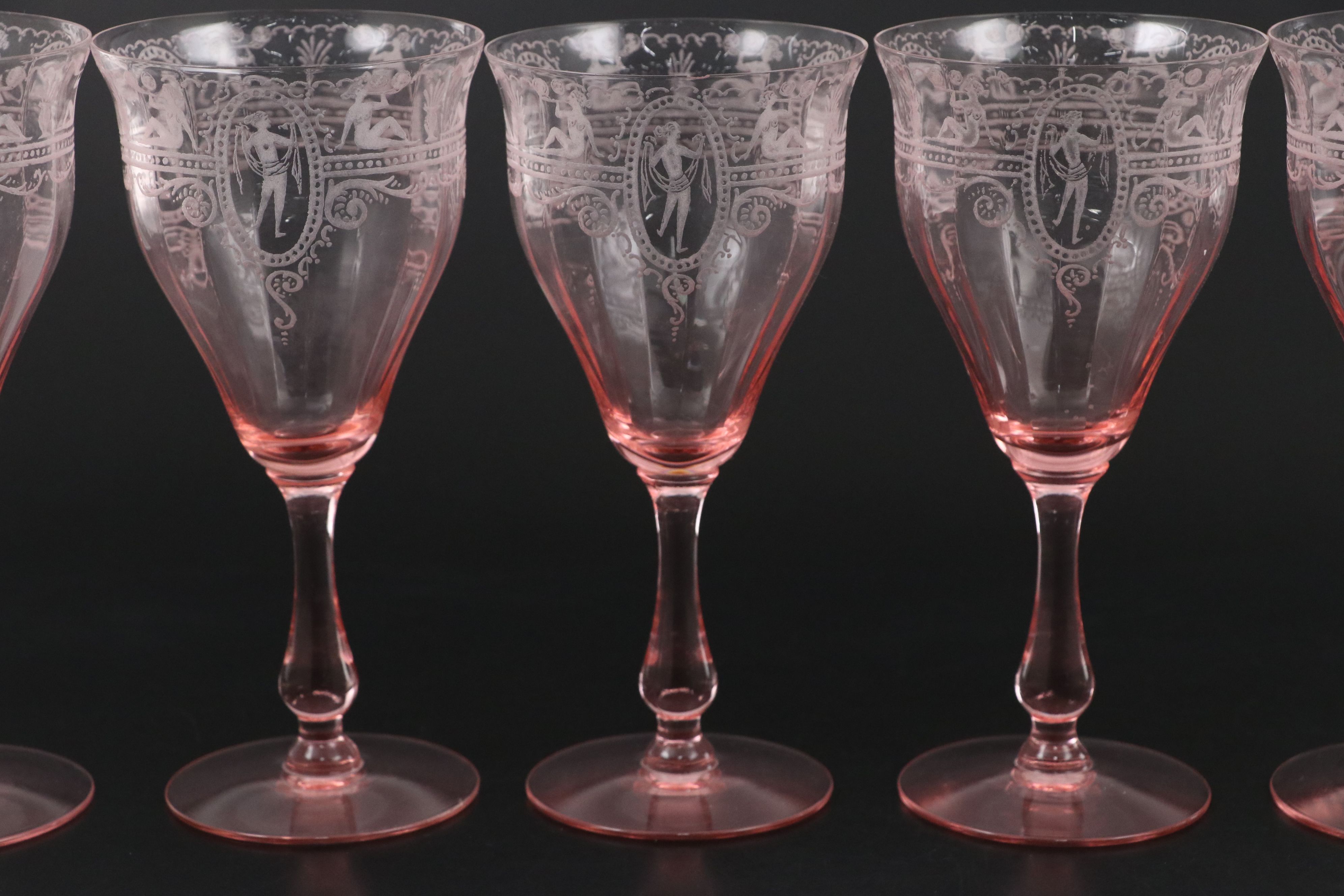 Fry Neoclassical Style Pink Depression Glass Water Goblets