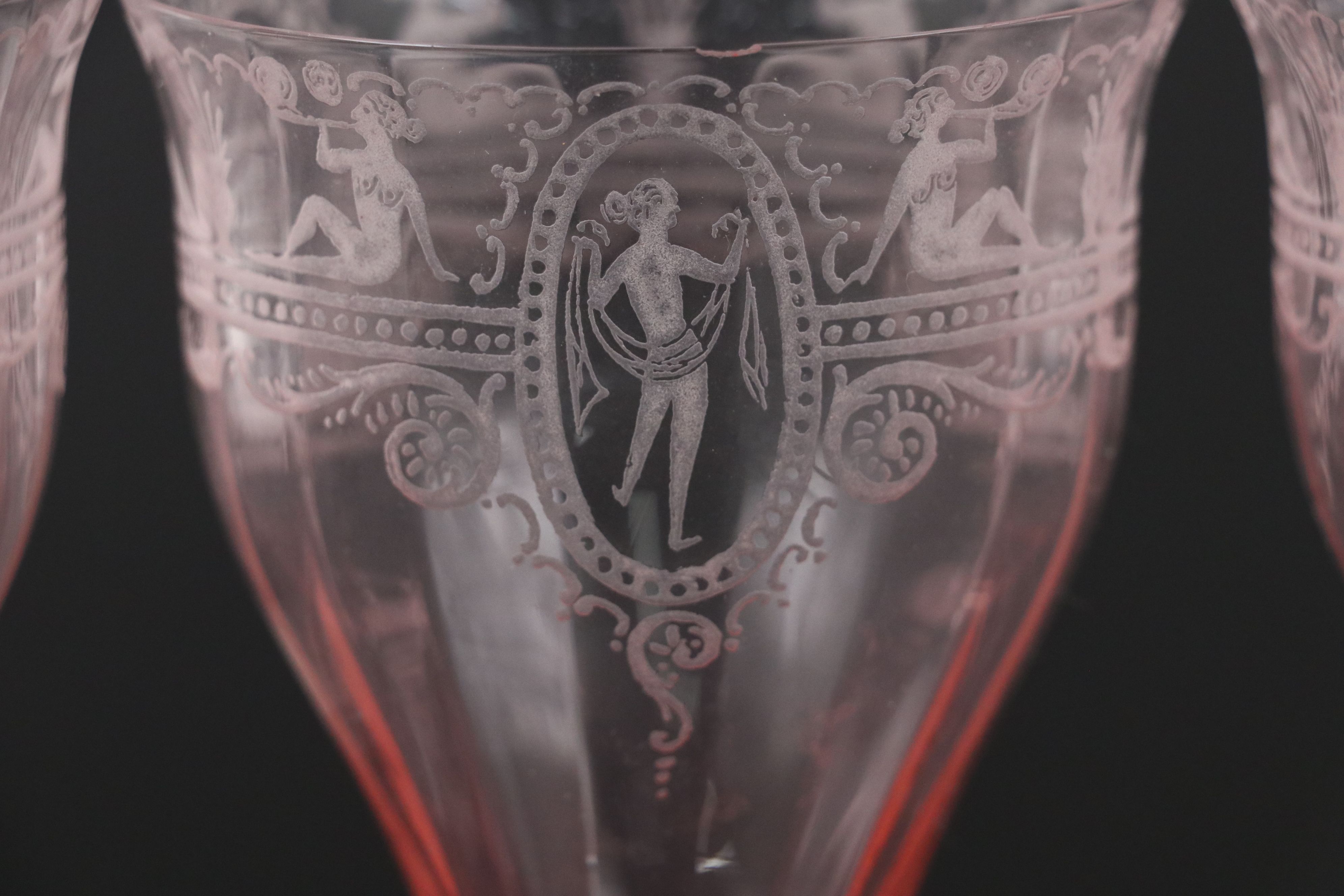 Fry Neoclassical Style Pink Depression Glass Water Goblets