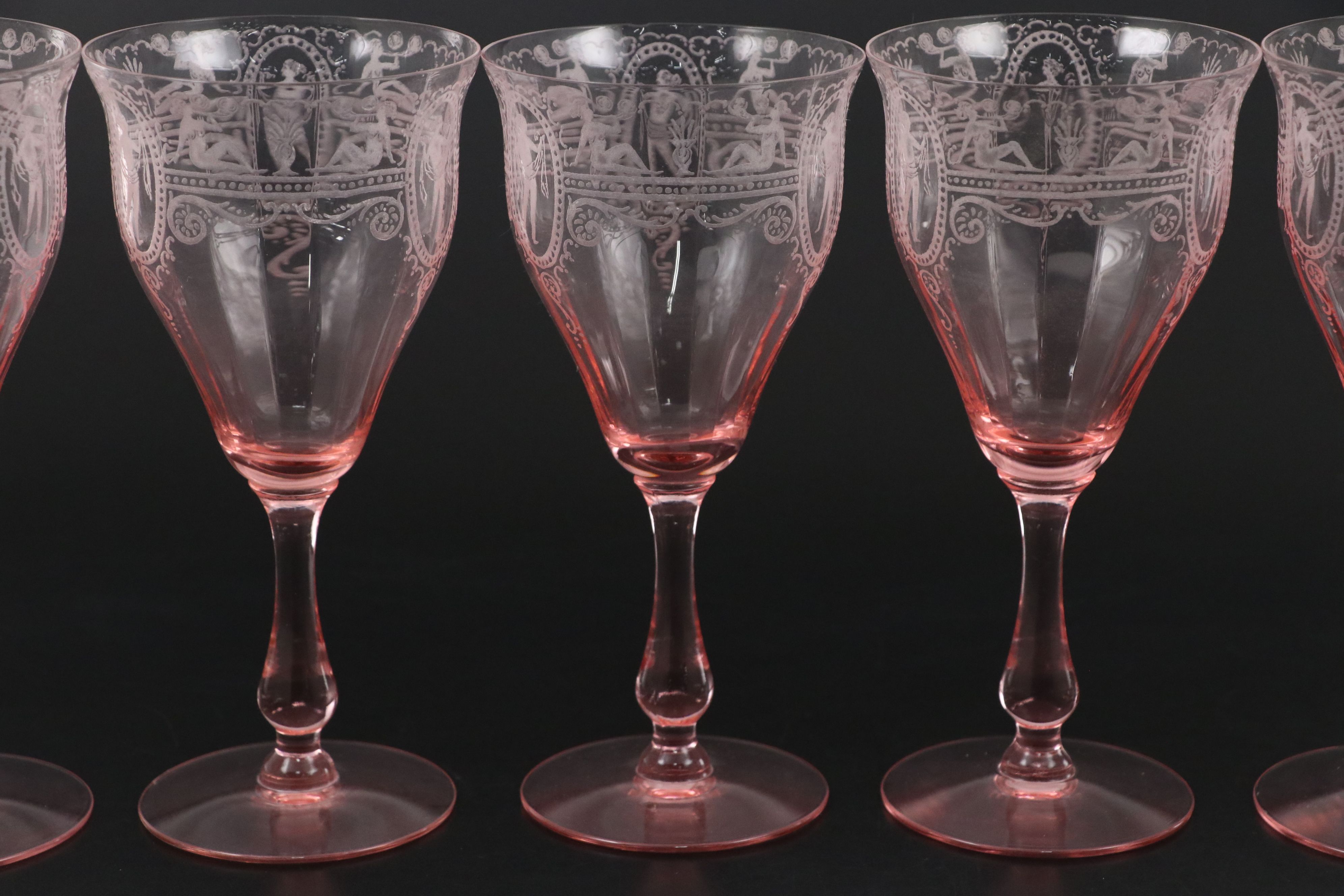 Fry Neoclassical Style Pink Depression Glass Water Goblets