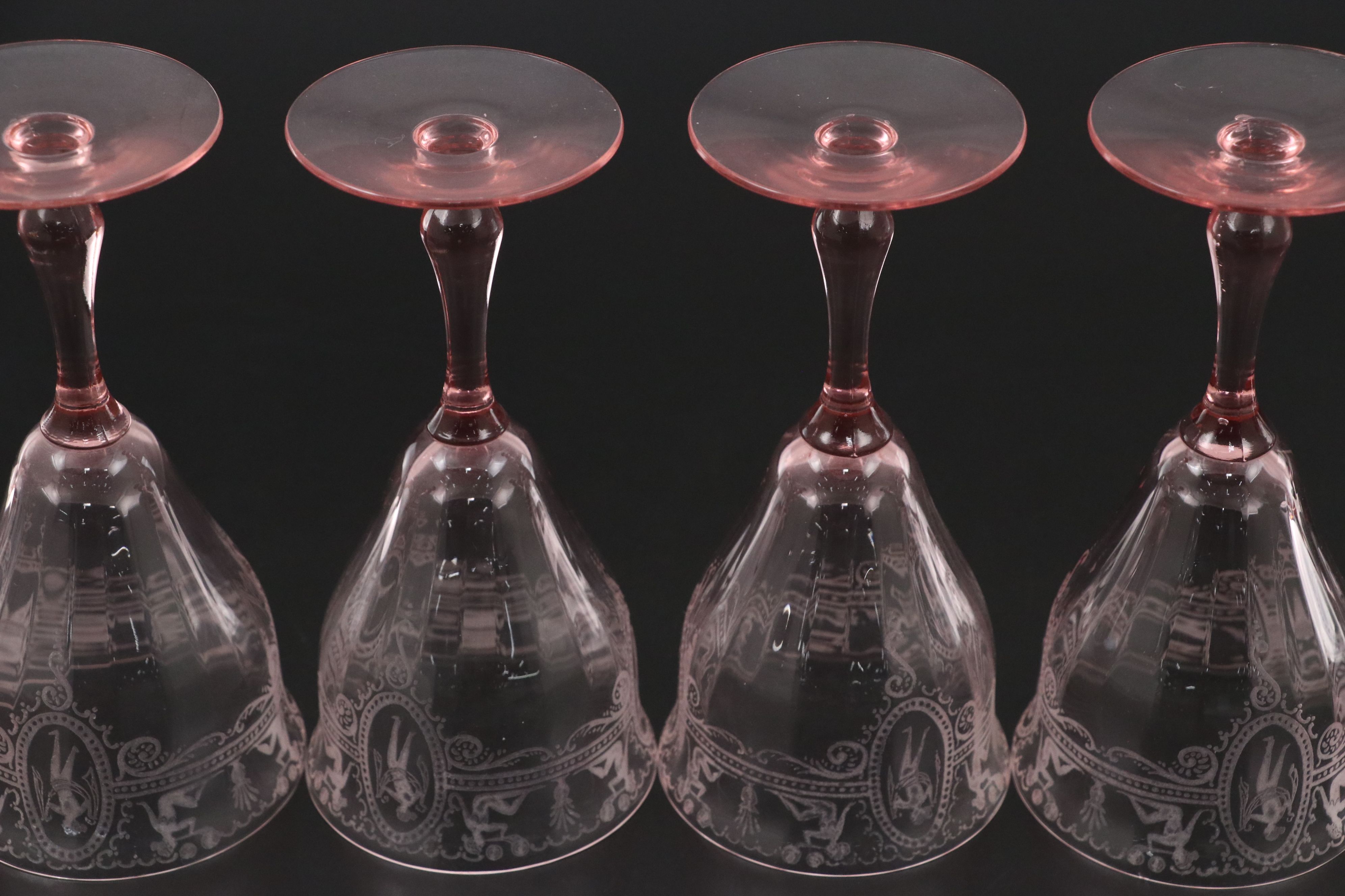 Fry Neoclassical Style Pink Depression Glass Water Goblets