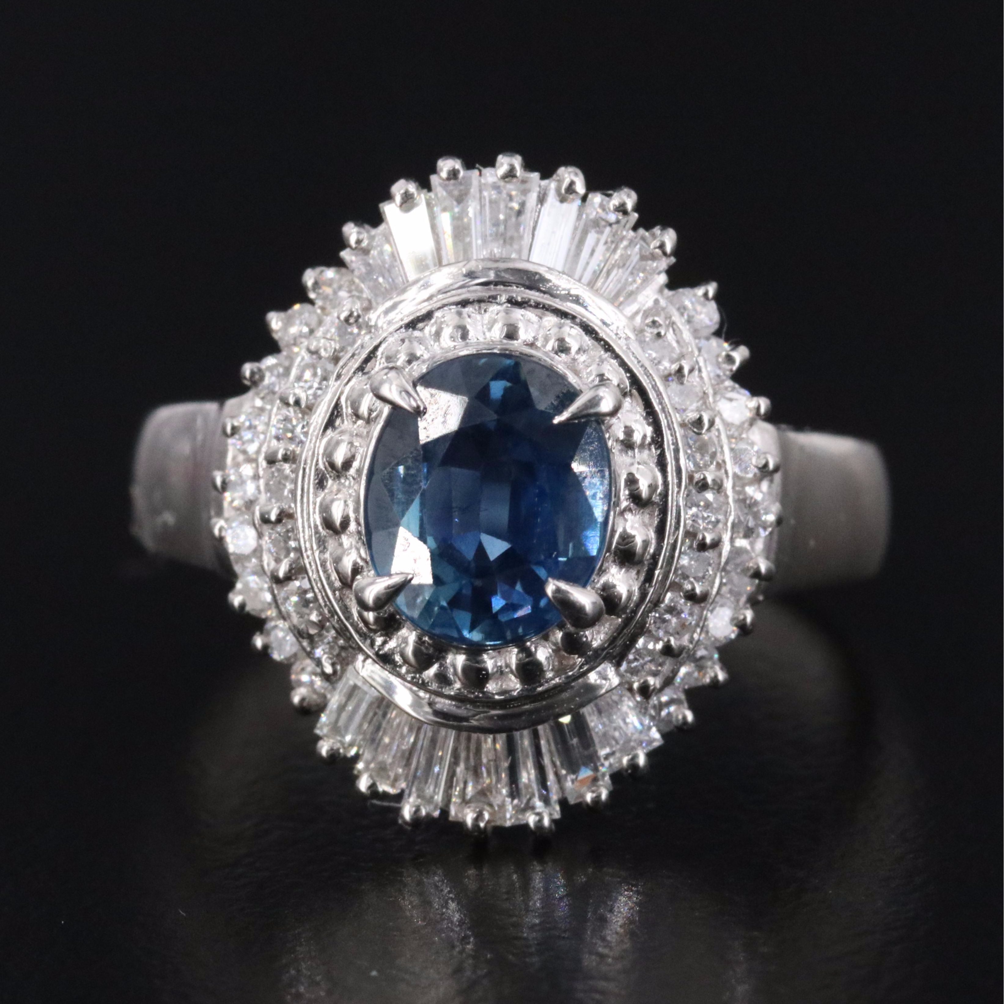 Platinum 1.47 CT Sapphire and Diamond Ballerina Ring