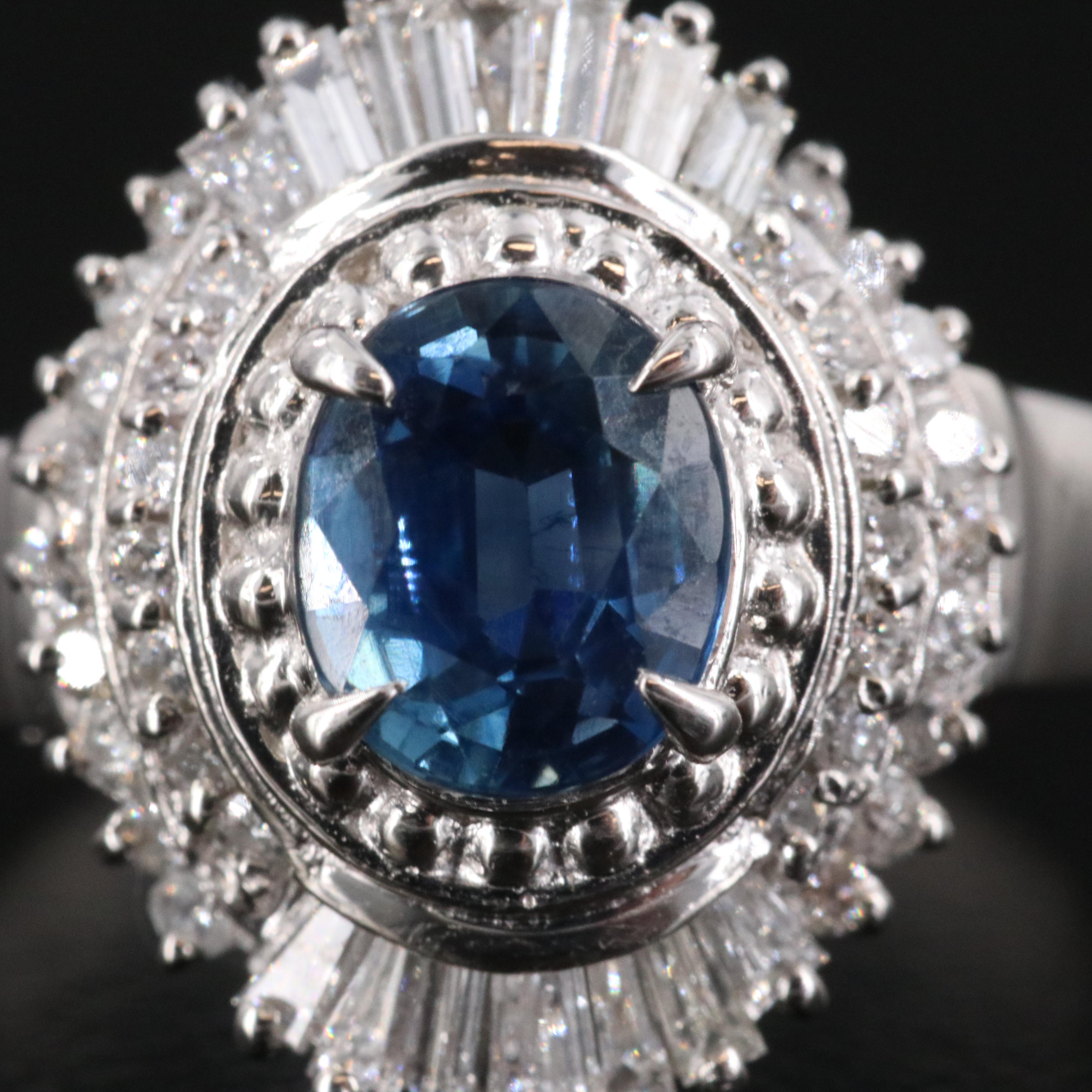 Platinum 1.47 CT Sapphire and Diamond Ballerina Ring