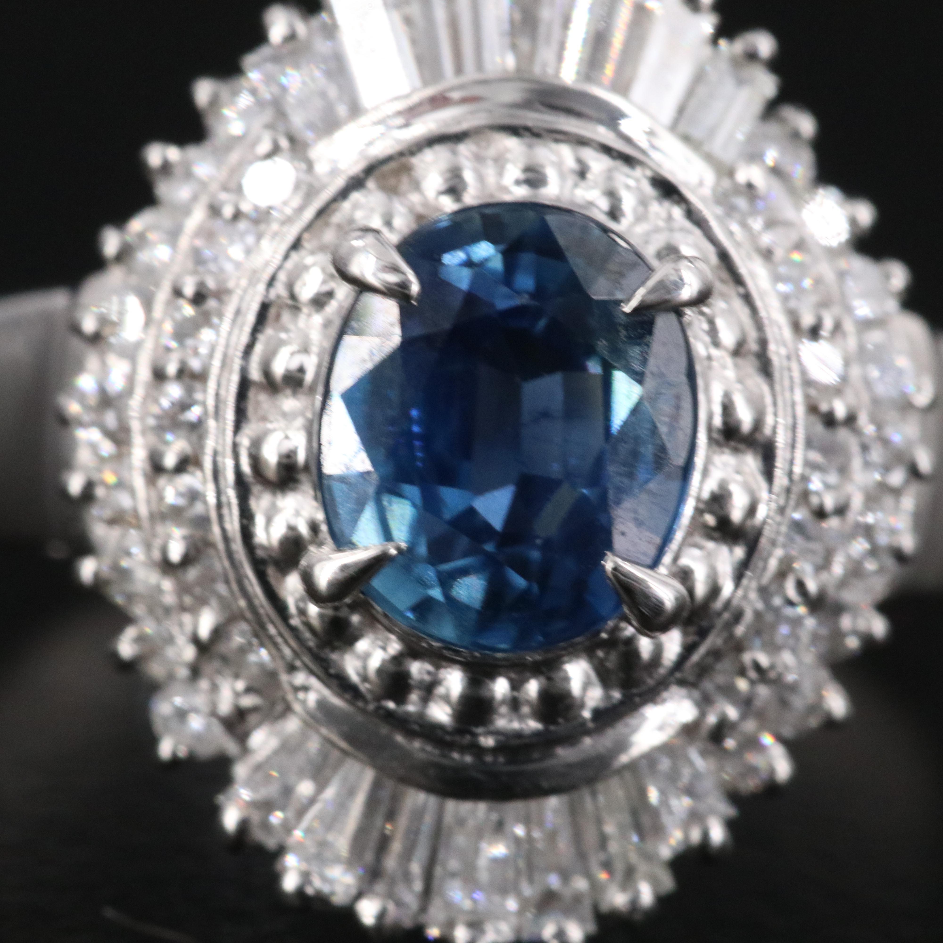 Platinum 1.47 CT Sapphire and Diamond Ballerina Ring