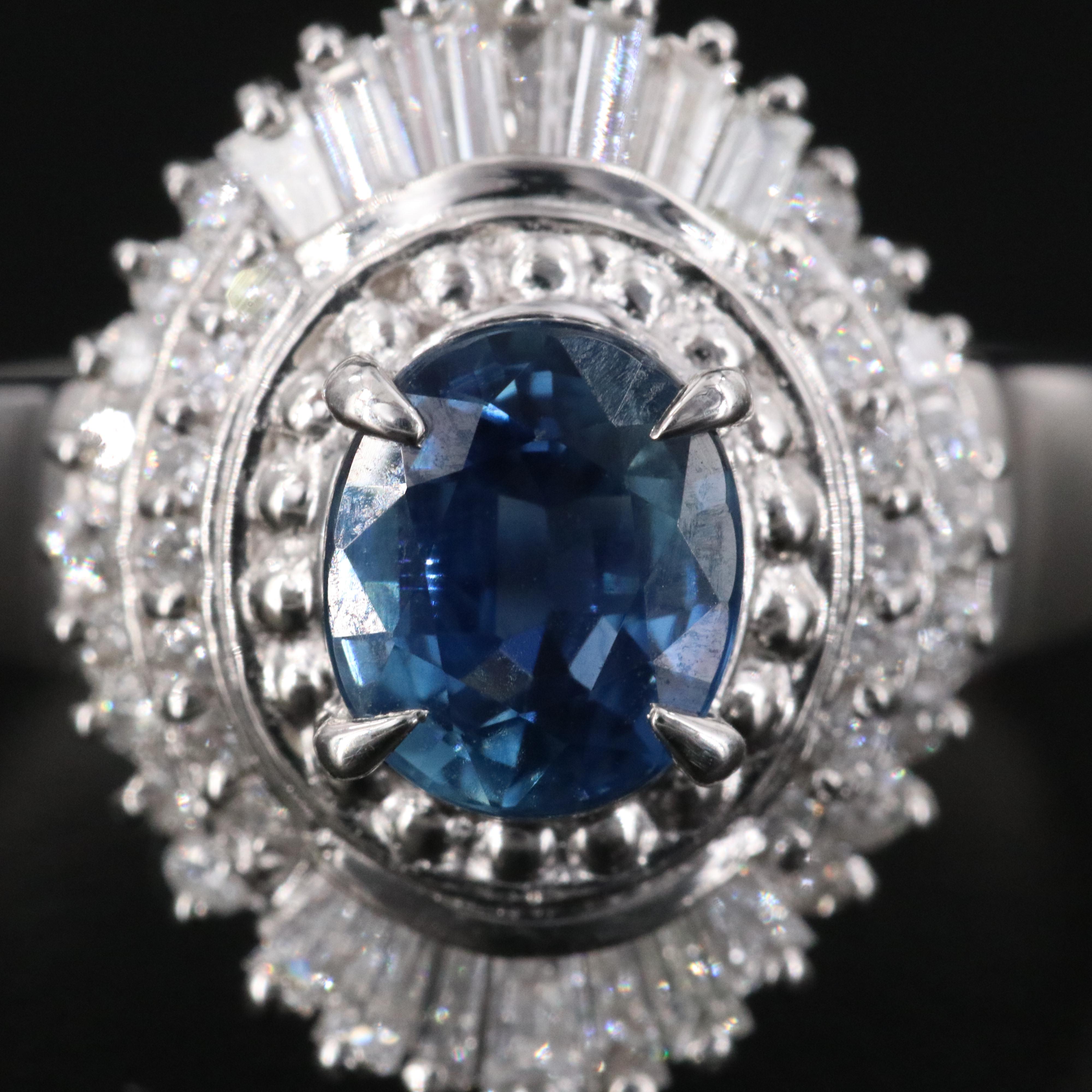 Platinum 1.47 CT Sapphire and Diamond Ballerina Ring