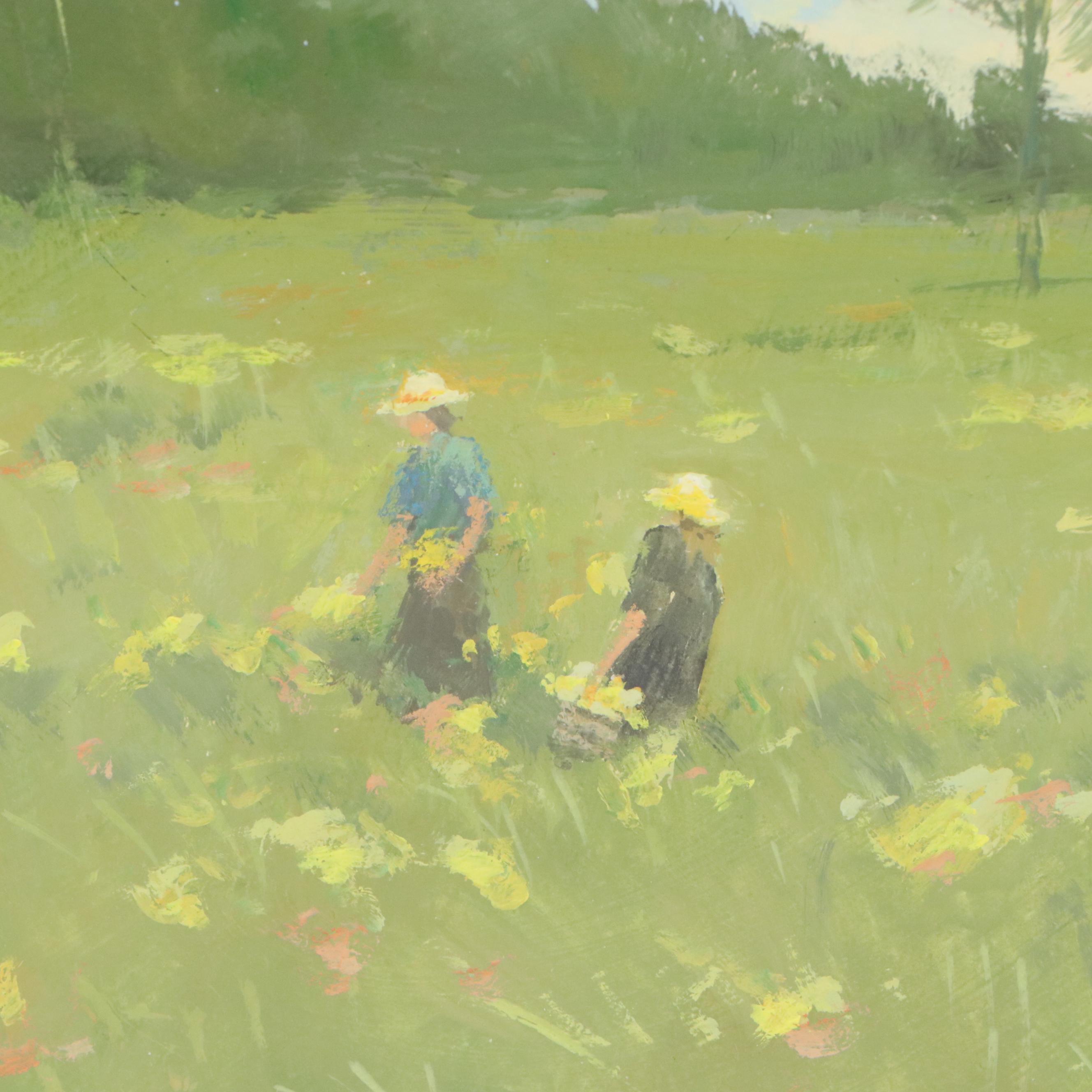 Impressionistic Painting of Field with Flowers, 21st Century