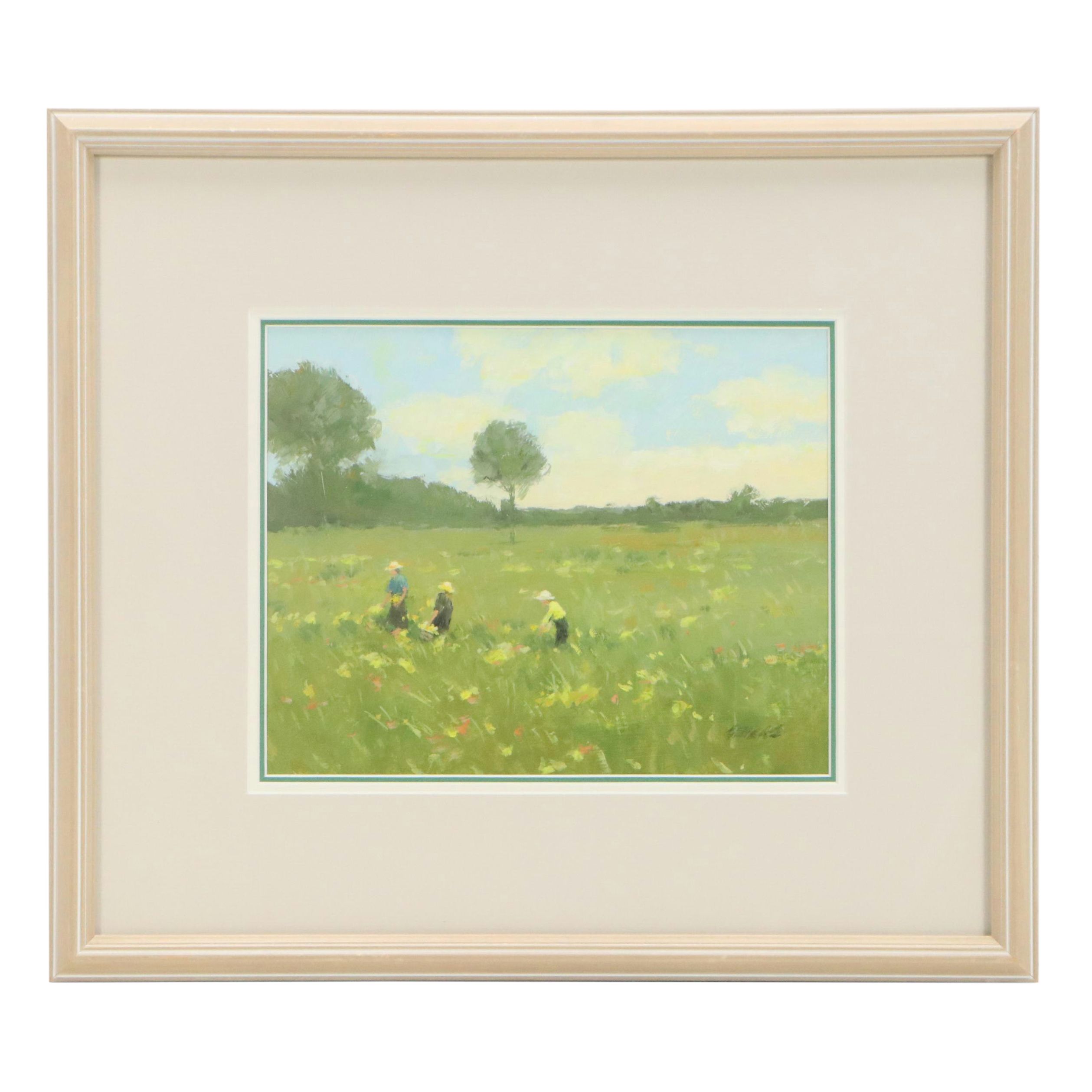 Impressionistic Painting of Field with Flowers, 21st Century