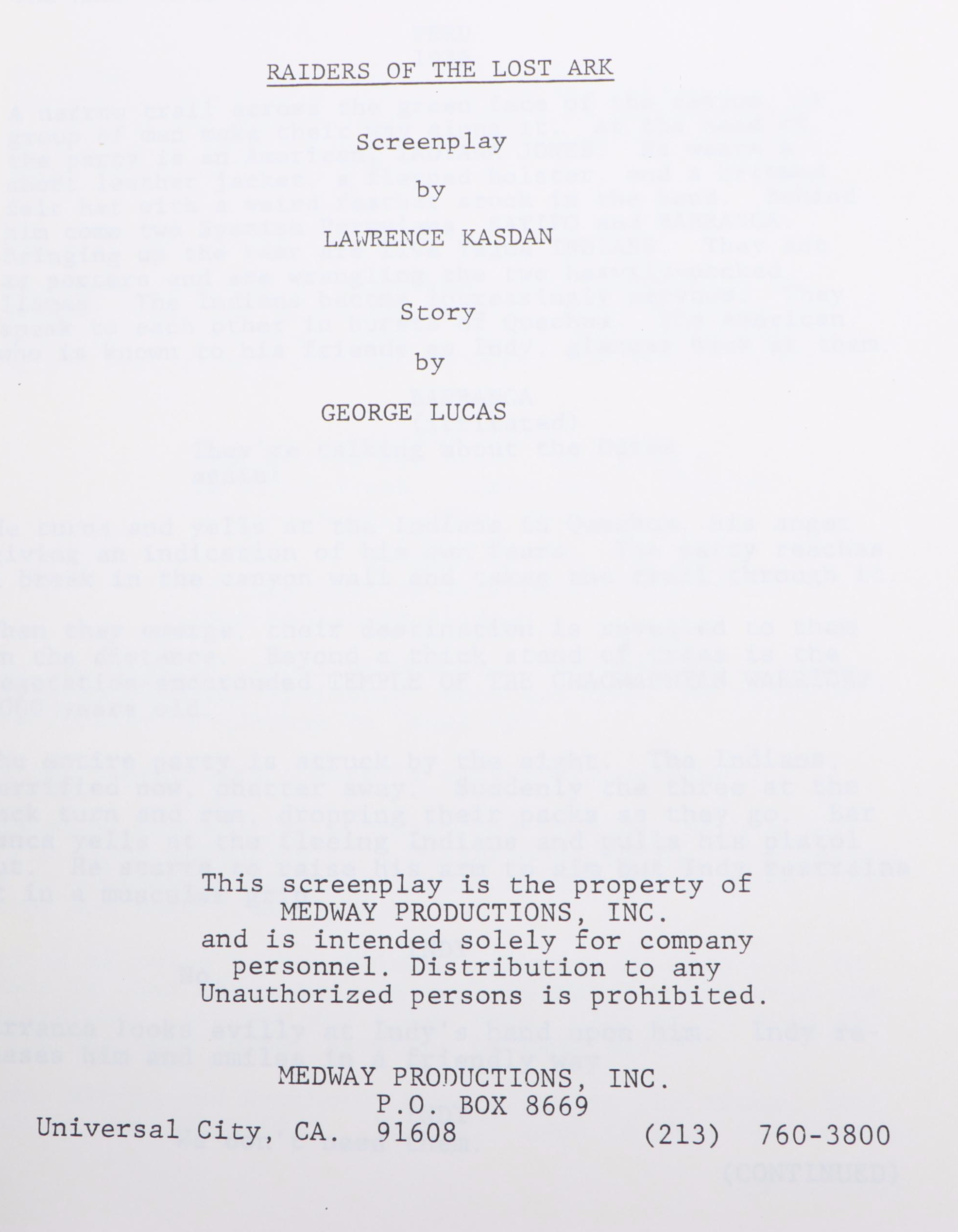 Lawrence Kasdan "Raiders of the Lost Ark" & Michael Weller "Ragtime" Screenplays
