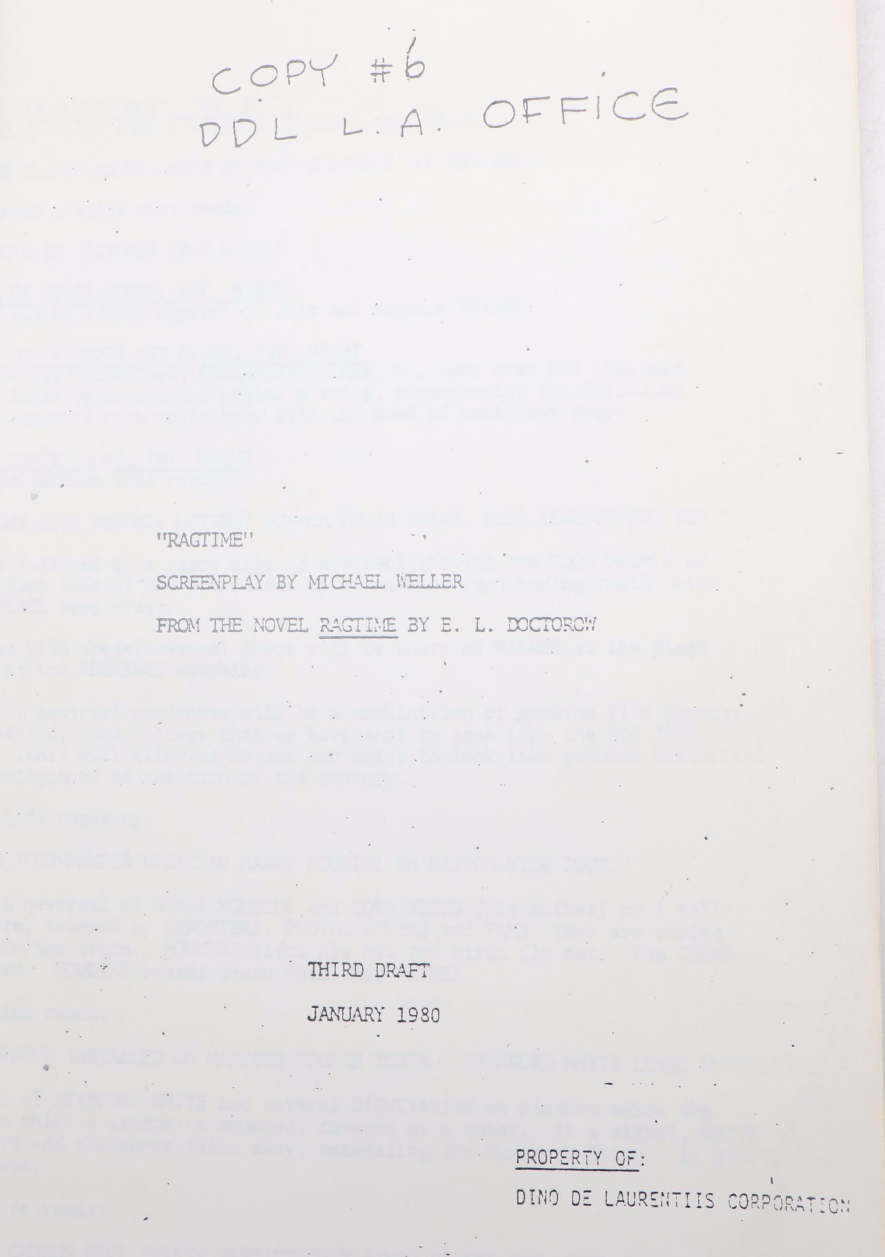 Lawrence Kasdan "Raiders of the Lost Ark" & Michael Weller "Ragtime" Screenplays