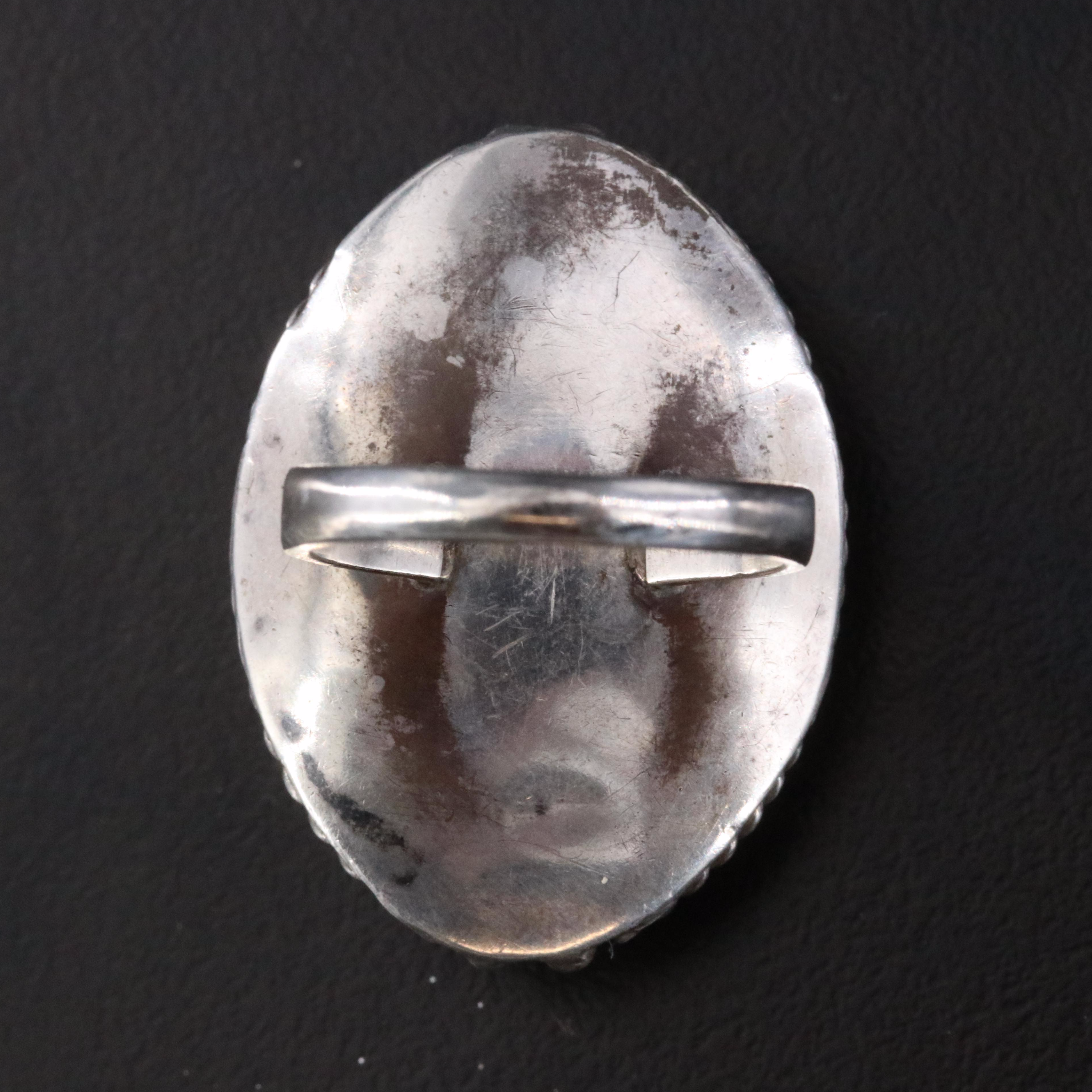 Southwestern Sterling Mother-of-Pearl and Gemstone Inlay Gan Dancer Ring