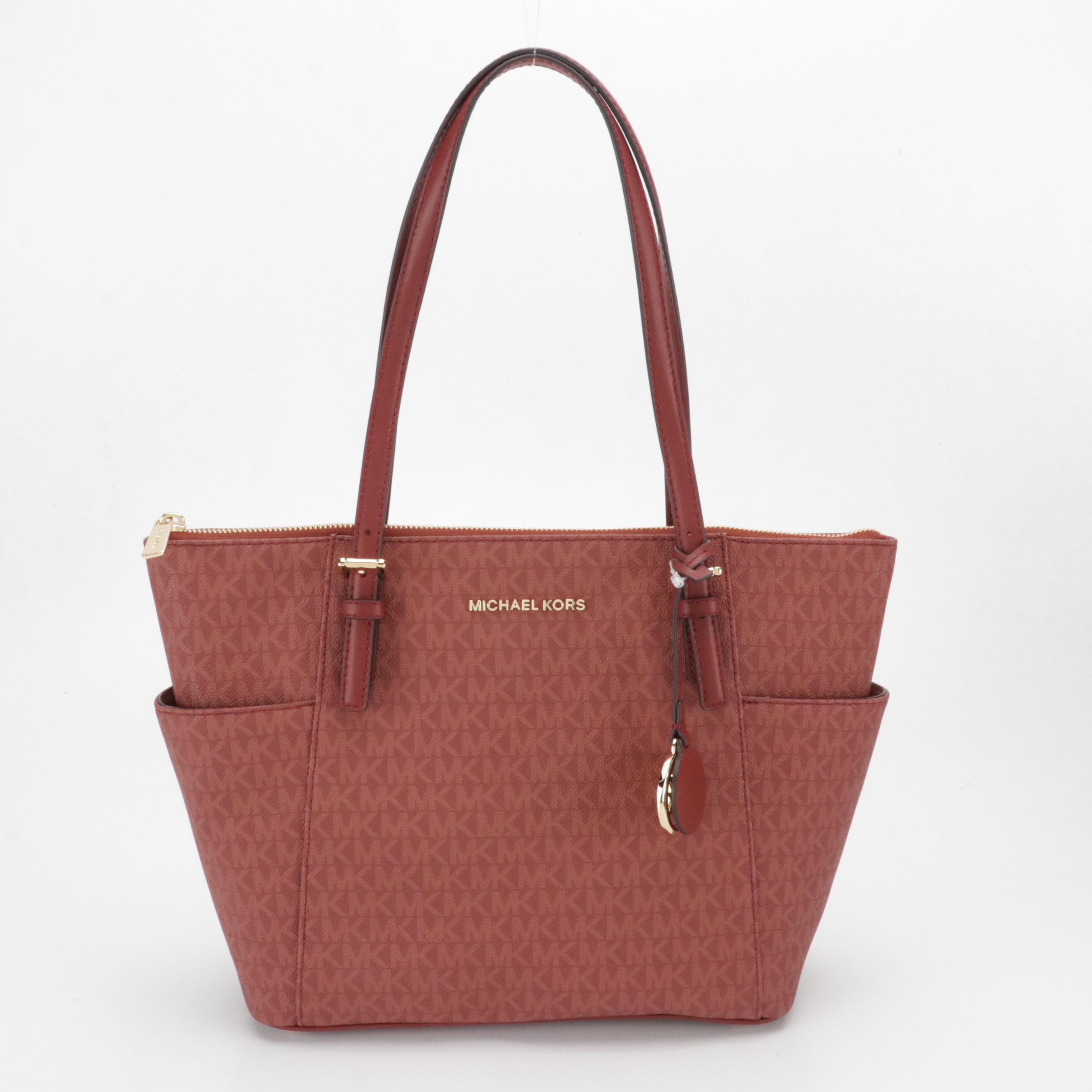 Michael Kors Red Jet Set Zip Tote, Olive Green Hobo Bag & Signature Canvas Tote