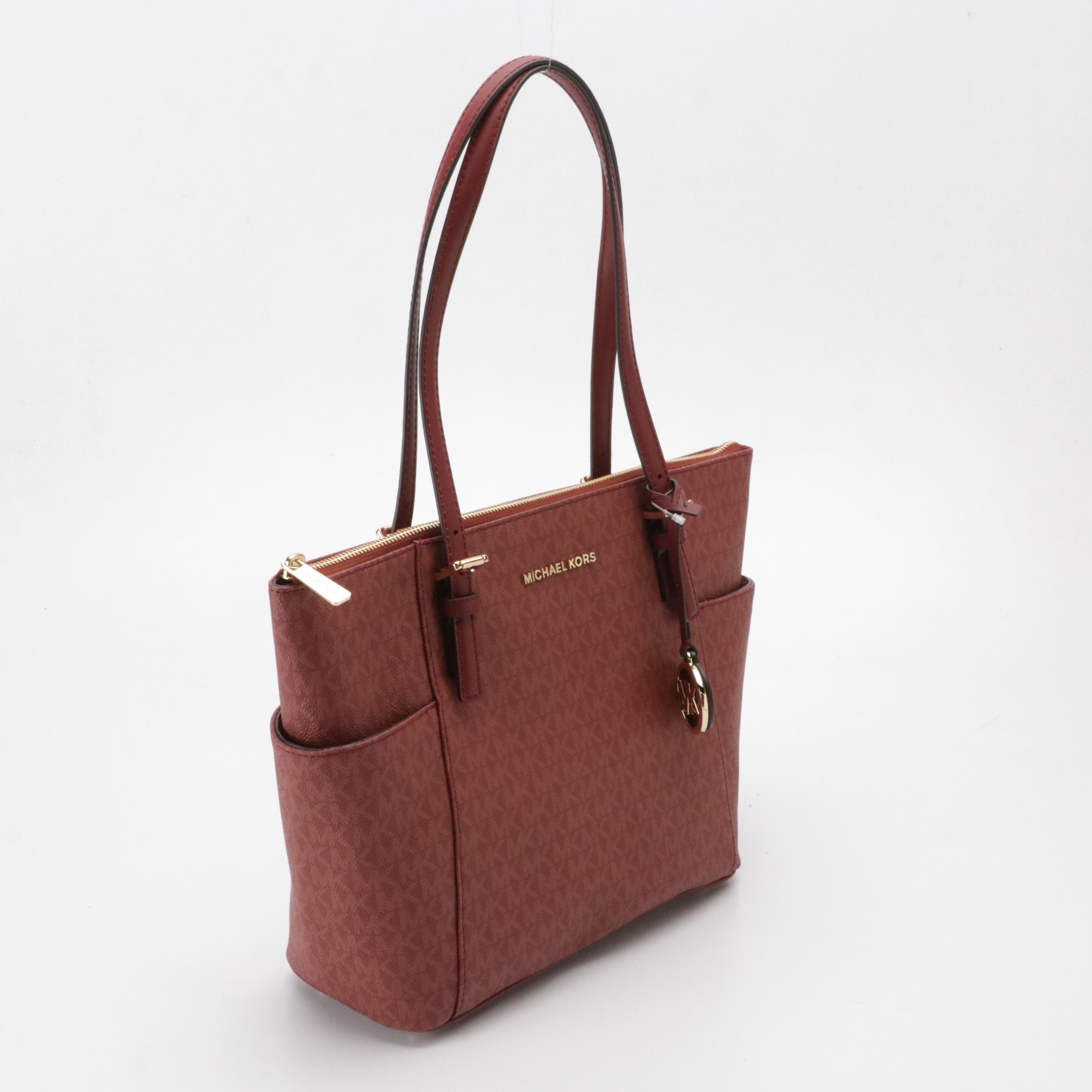 Michael Kors Red Jet Set Zip Tote, Olive Green Hobo Bag & Signature Canvas Tote