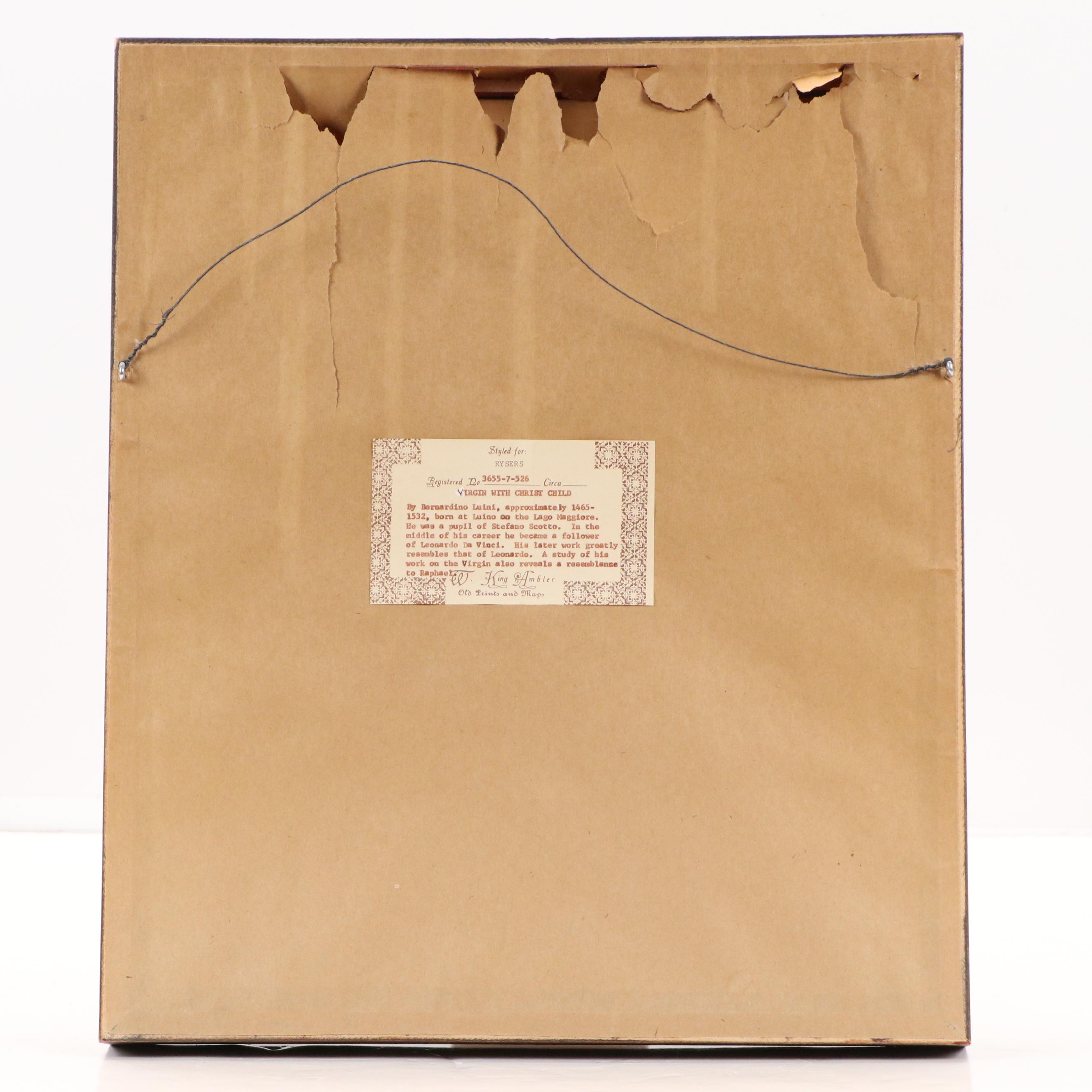 Offset Lithograph After Bernardino Luini "Virgin with Christ Child"