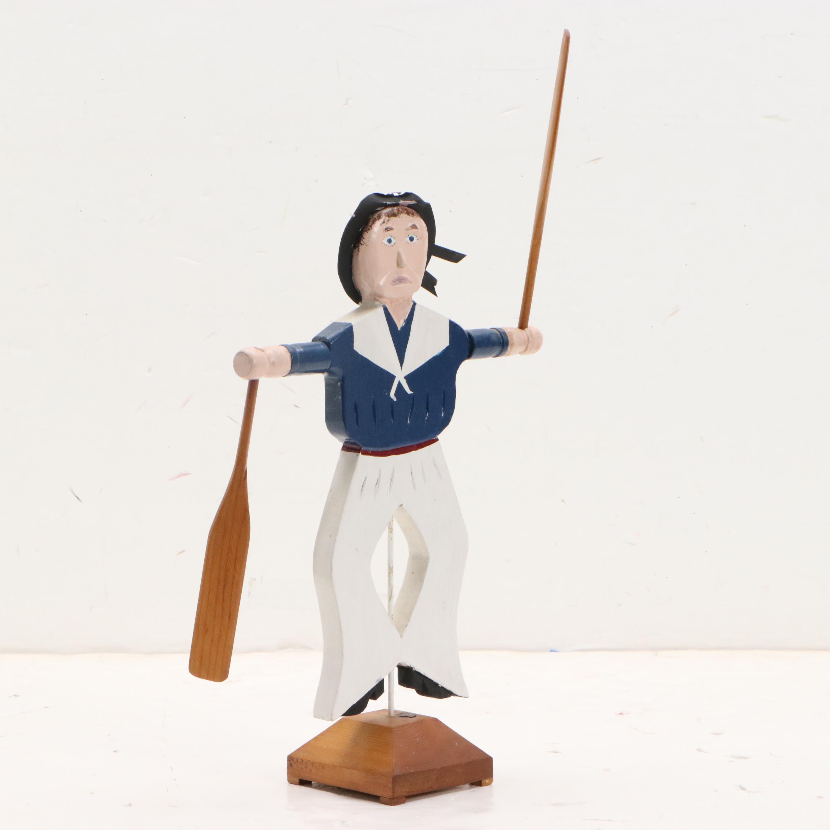 Nantucket Style Wood Whirligig Sculpture of Sailor, Mid to Late 20th Century