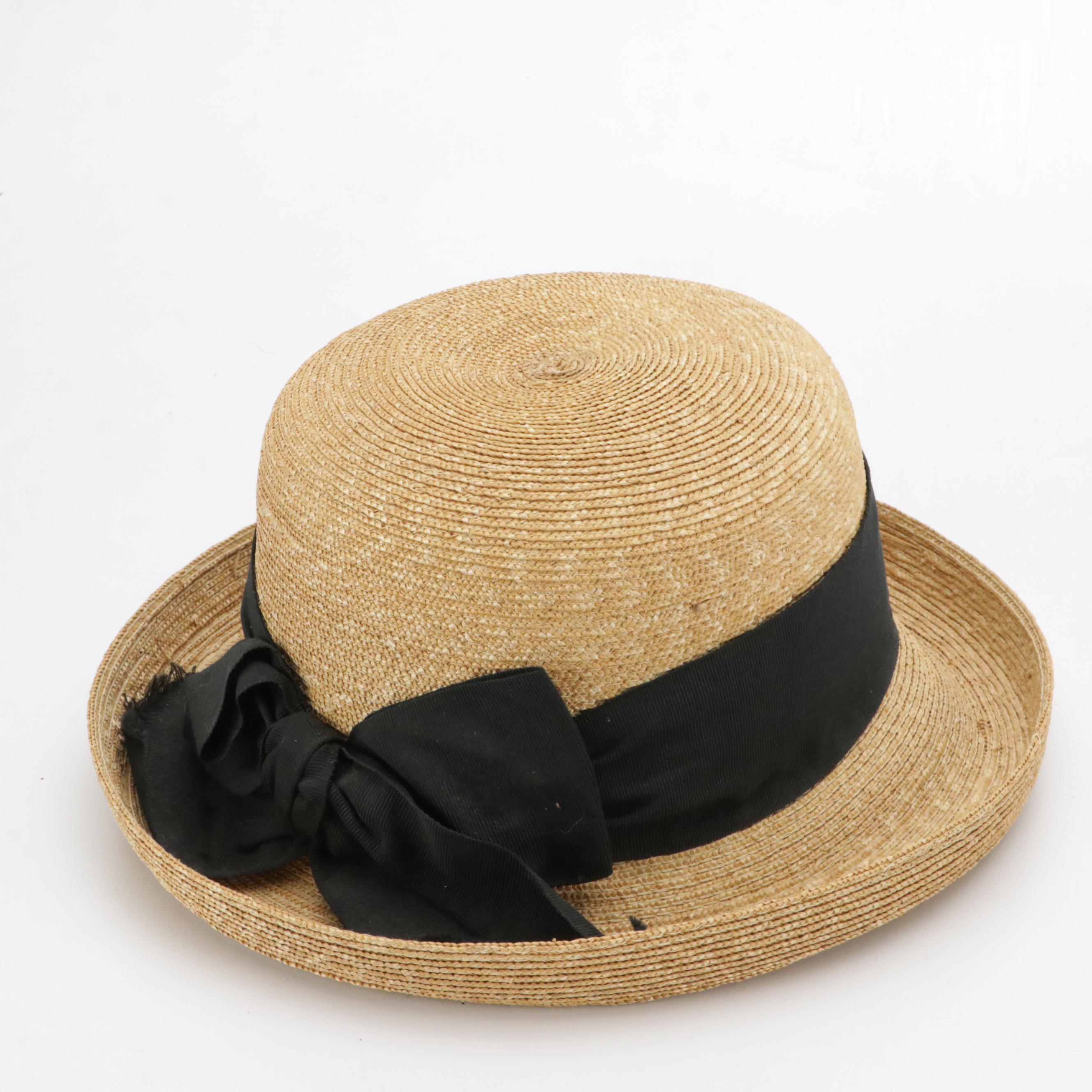 Grevi Mode Straw Breton Hat and Other Top Hat with Hat Box