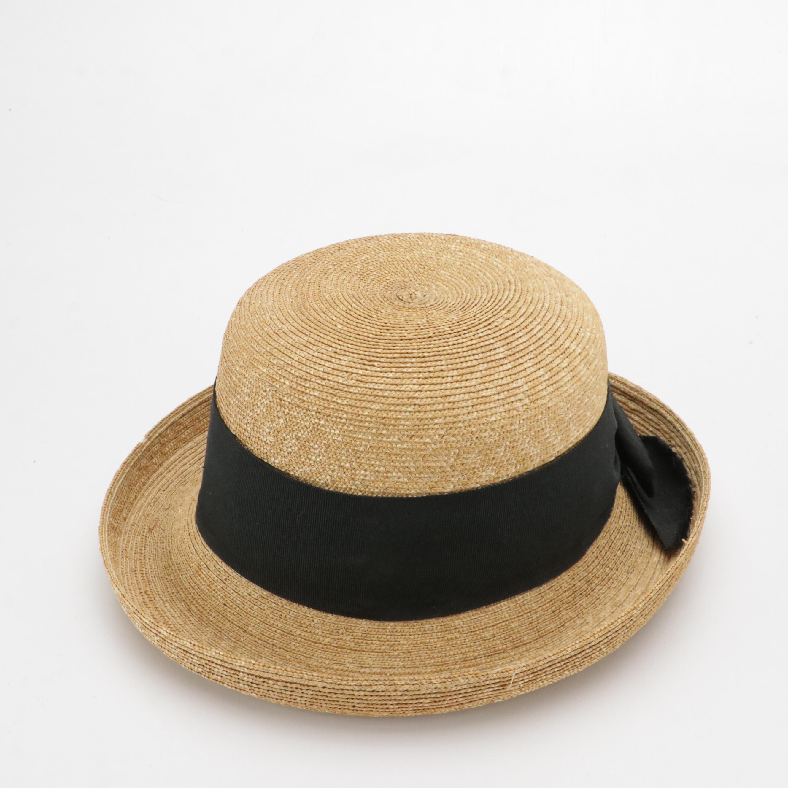 Grevi Mode Straw Breton Hat and Other Top Hat with Hat Box