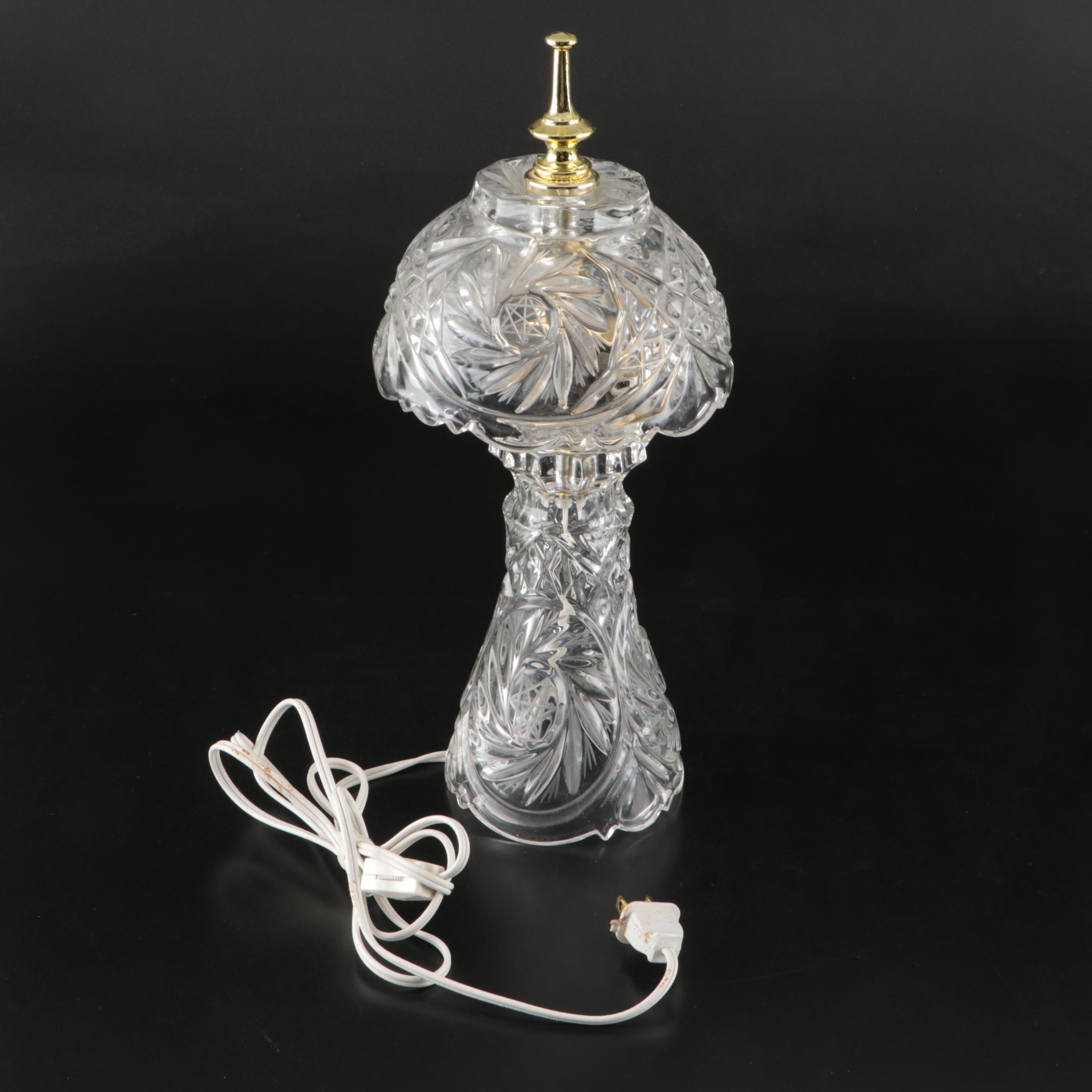 Pair of Pressed Glass Mushroom Boudoir Lamps, Vintage