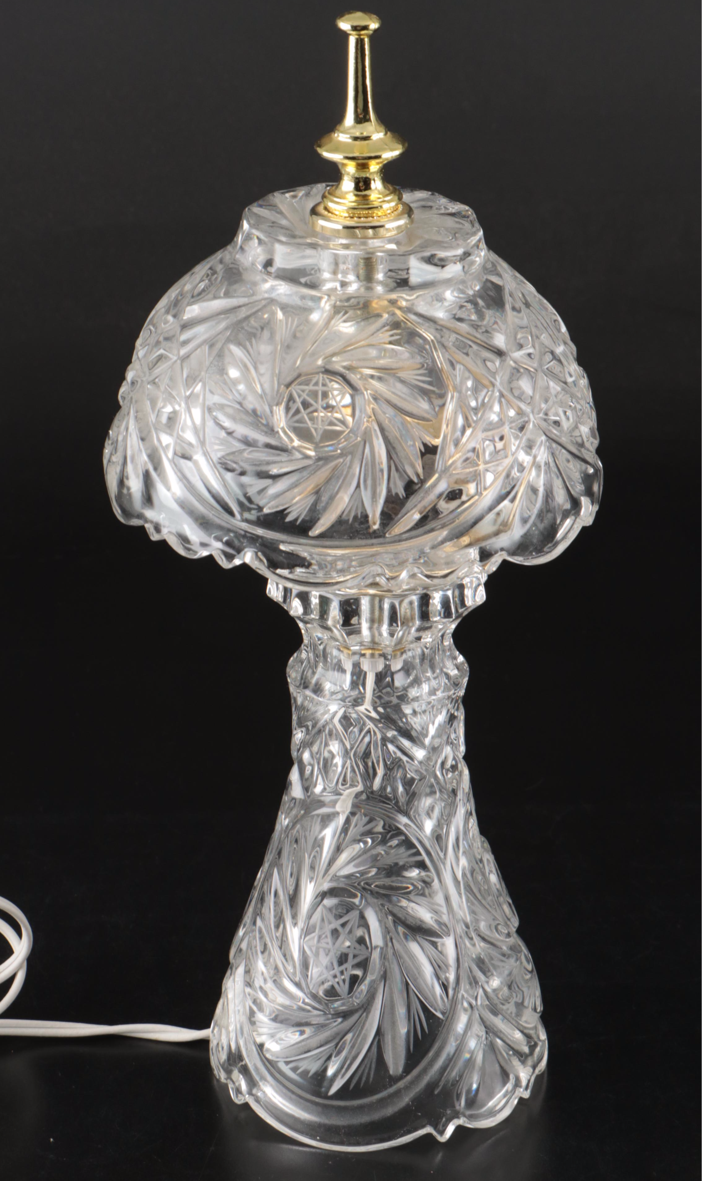 Pair of Pressed Glass Mushroom Boudoir Lamps, Vintage