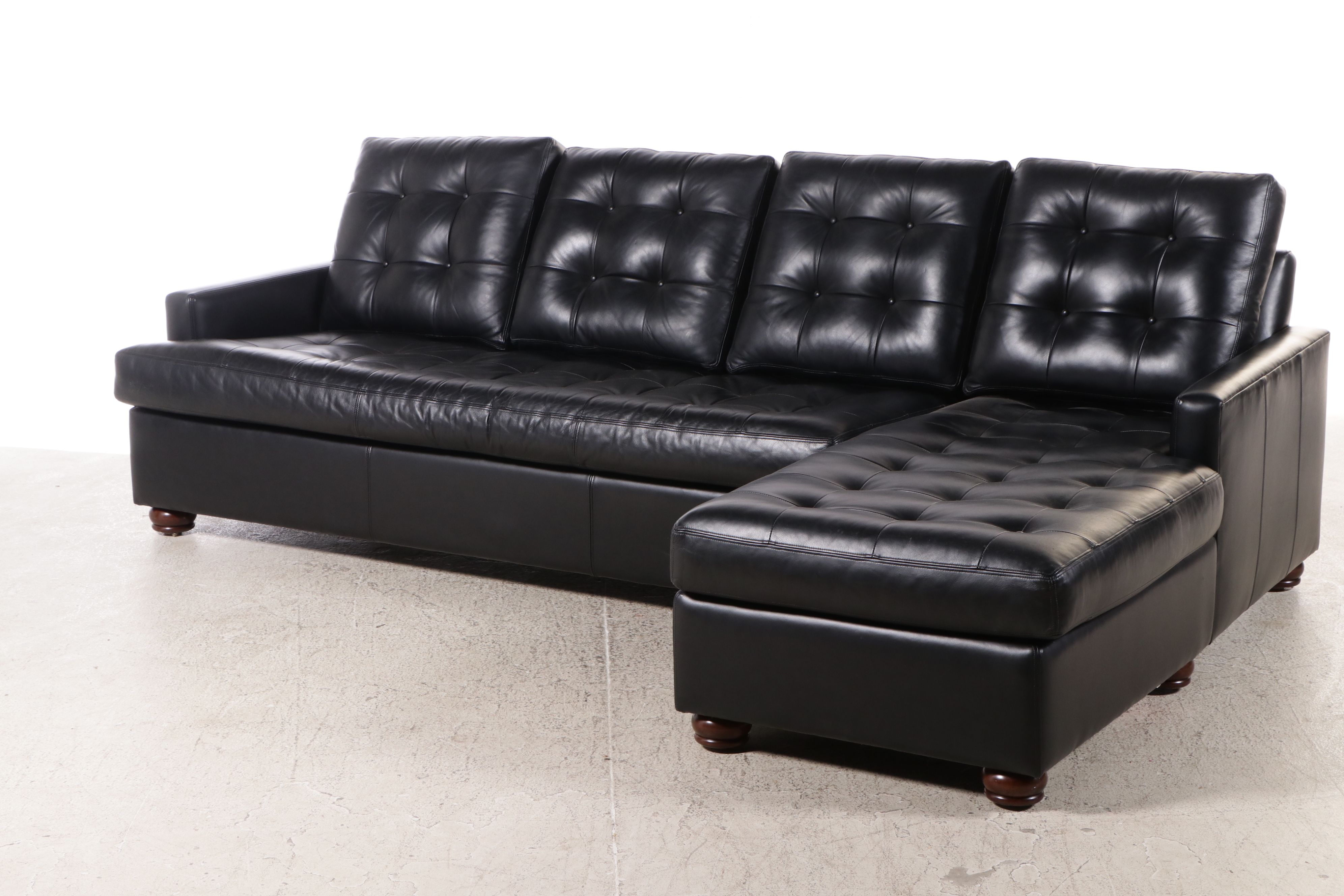 Hancock & Moore Button-Tufted Black Leather Upholstered Sectional Sofa