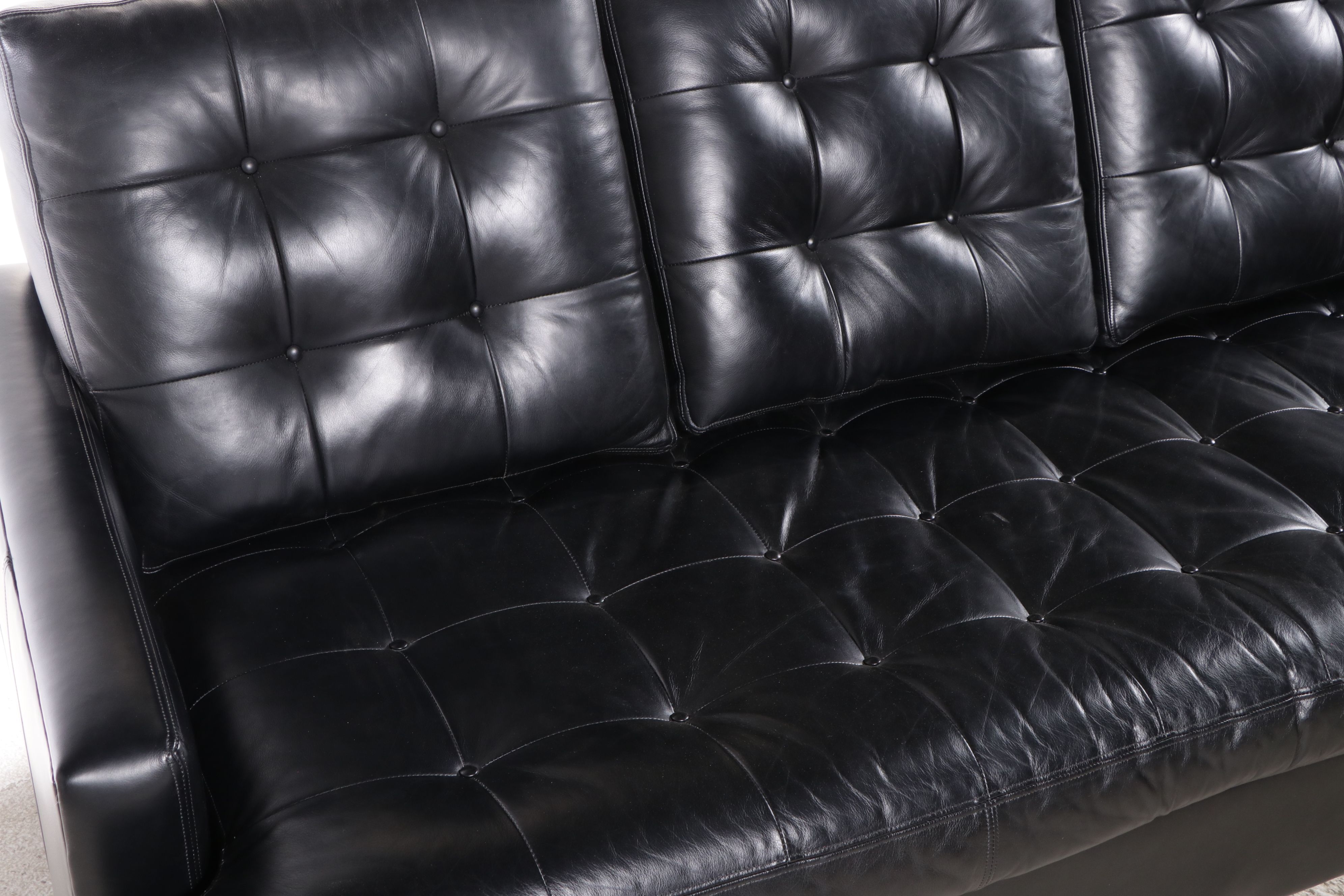 Hancock & Moore Button-Tufted Black Leather Upholstered Sectional Sofa