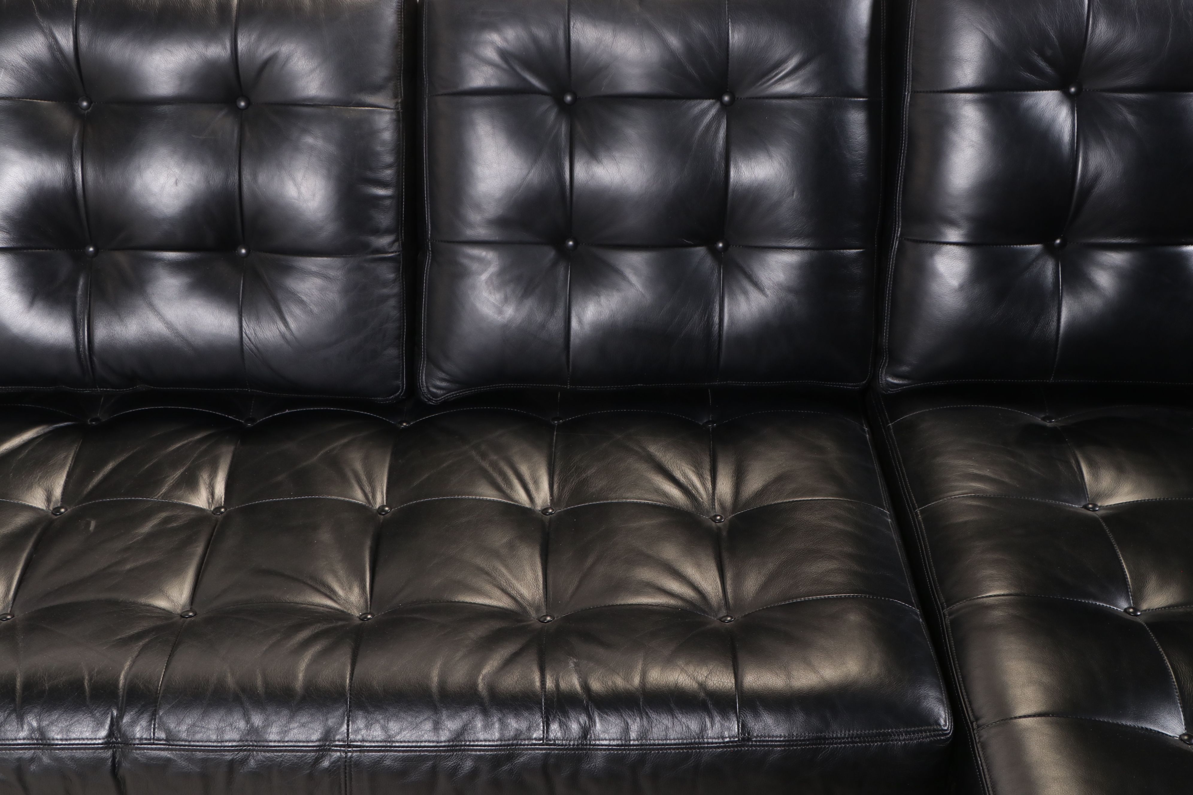 Hancock & Moore Button-Tufted Black Leather Upholstered Sectional Sofa