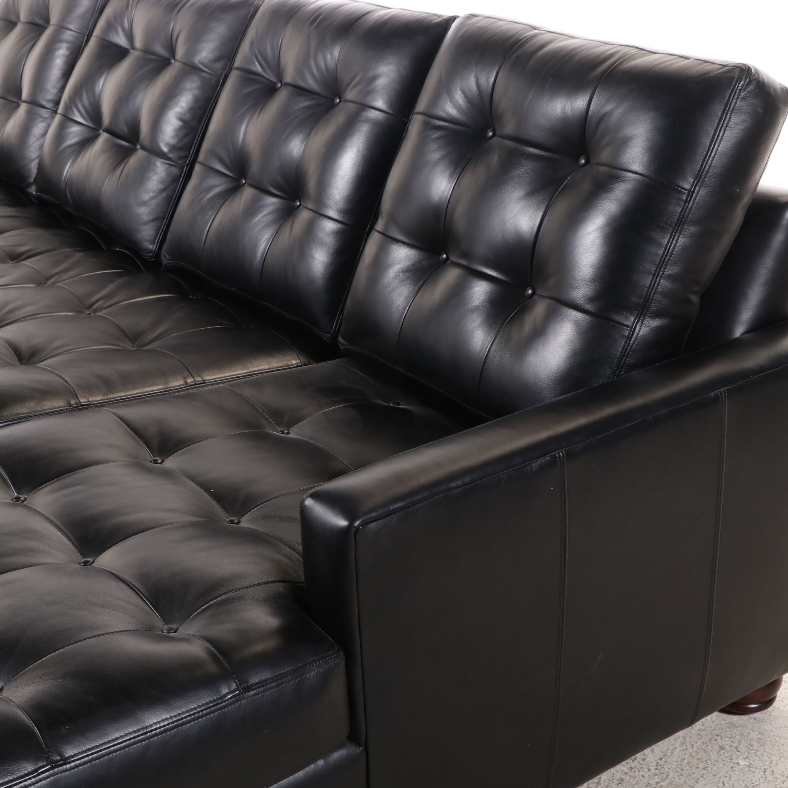 Hancock & Moore Button-Tufted Black Leather Upholstered Sectional Sofa