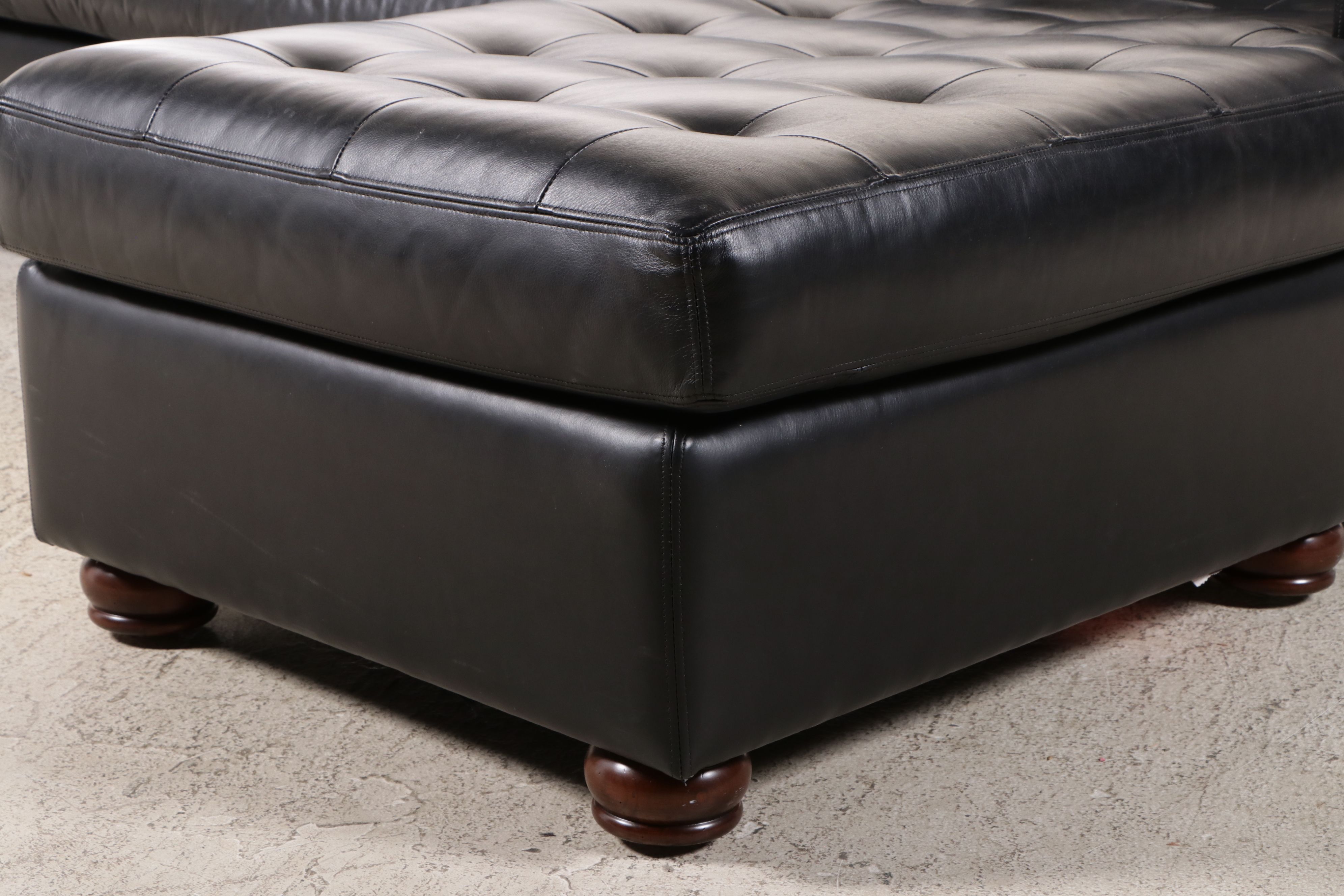 Hancock & Moore Button-Tufted Black Leather Upholstered Sectional Sofa
