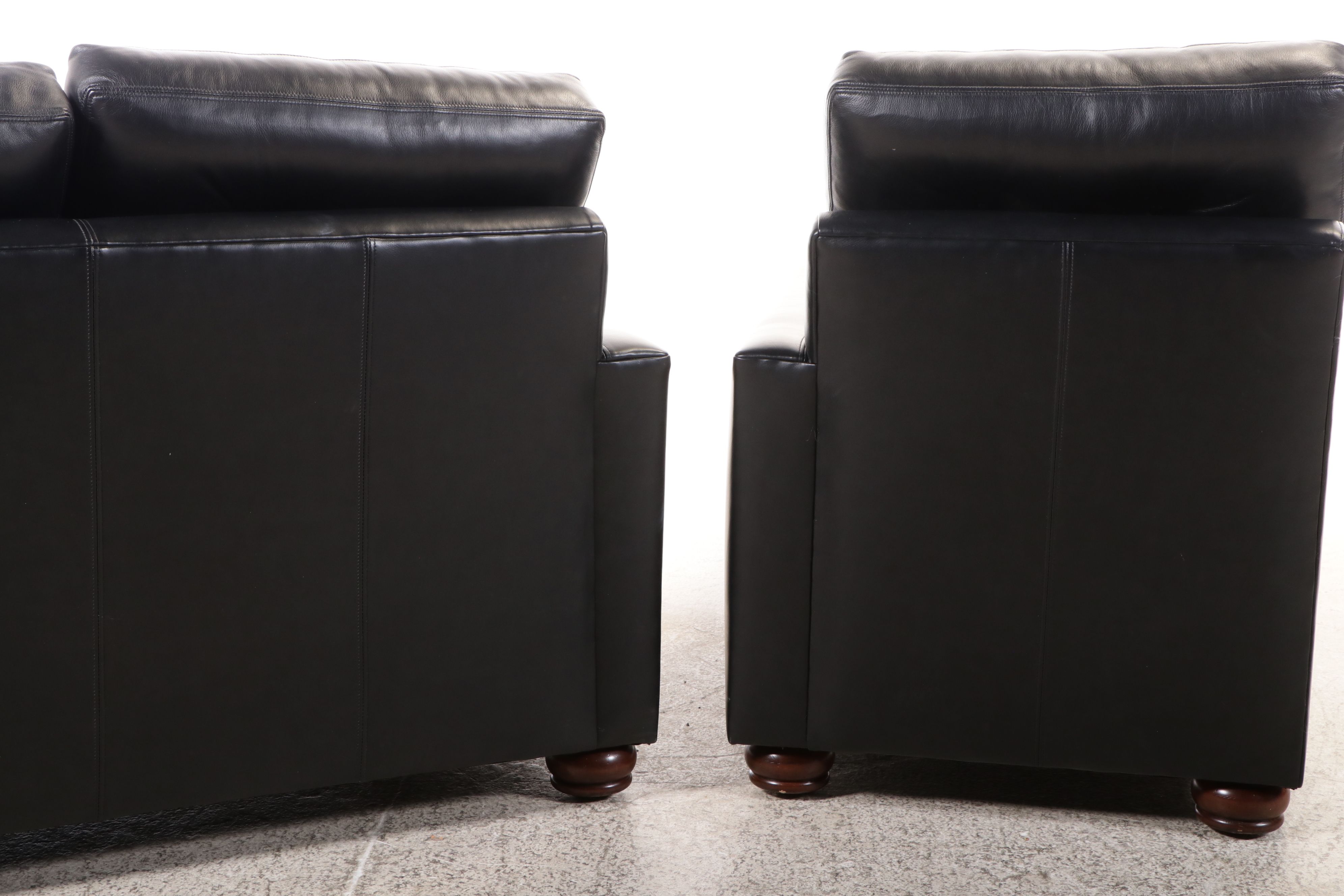 Hancock & Moore Button-Tufted Black Leather Upholstered Sectional Sofa