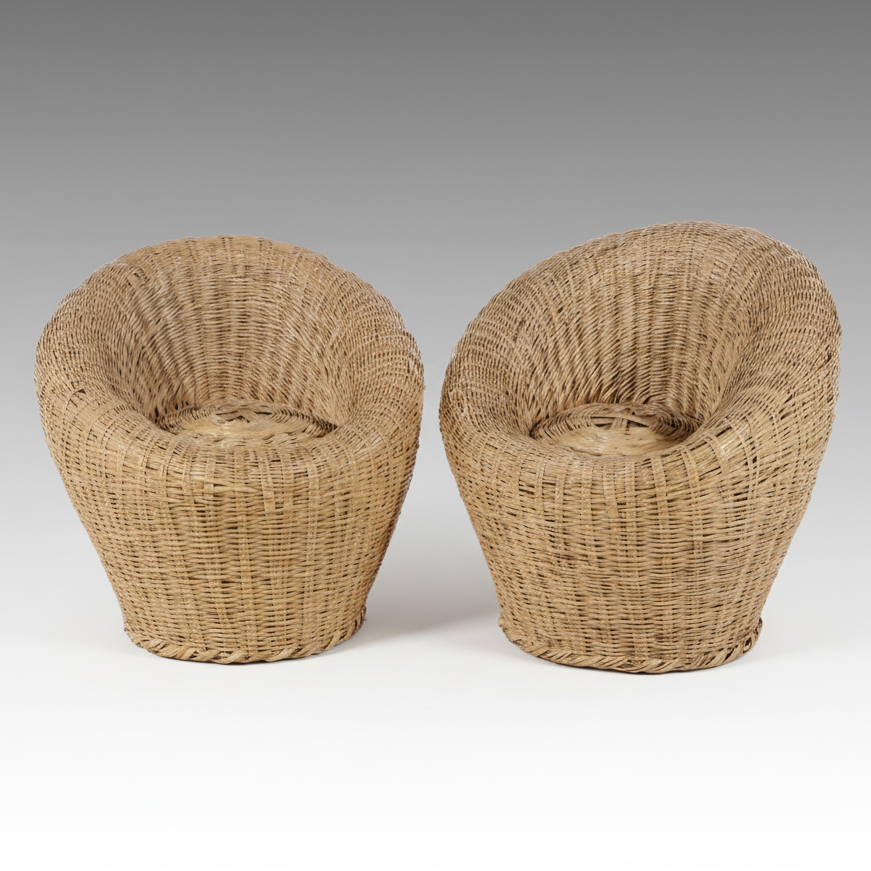 Pair of Contemporary Modern Wicker Lounge Chairs