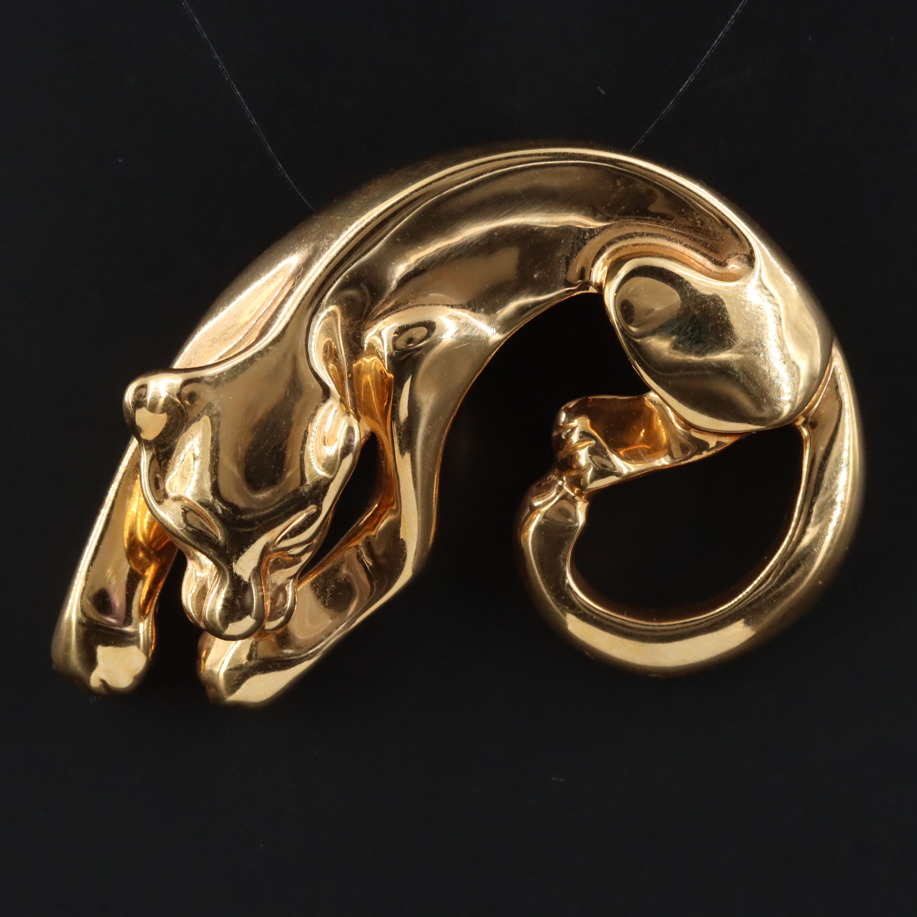 Italian 14K Gold Electroformed Panther Slide Pendant