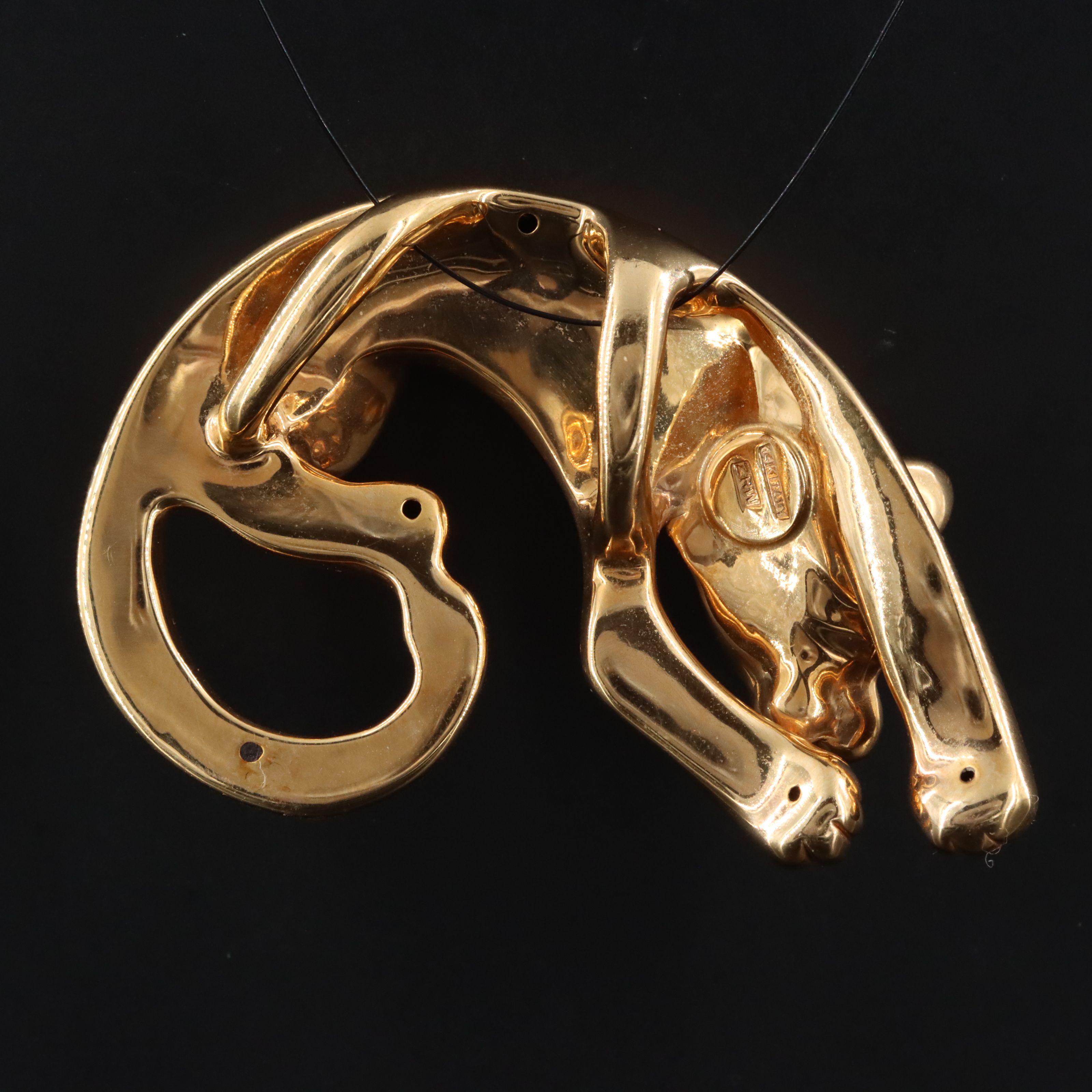 Italian 14K Gold Electroformed Panther Slide Pendant