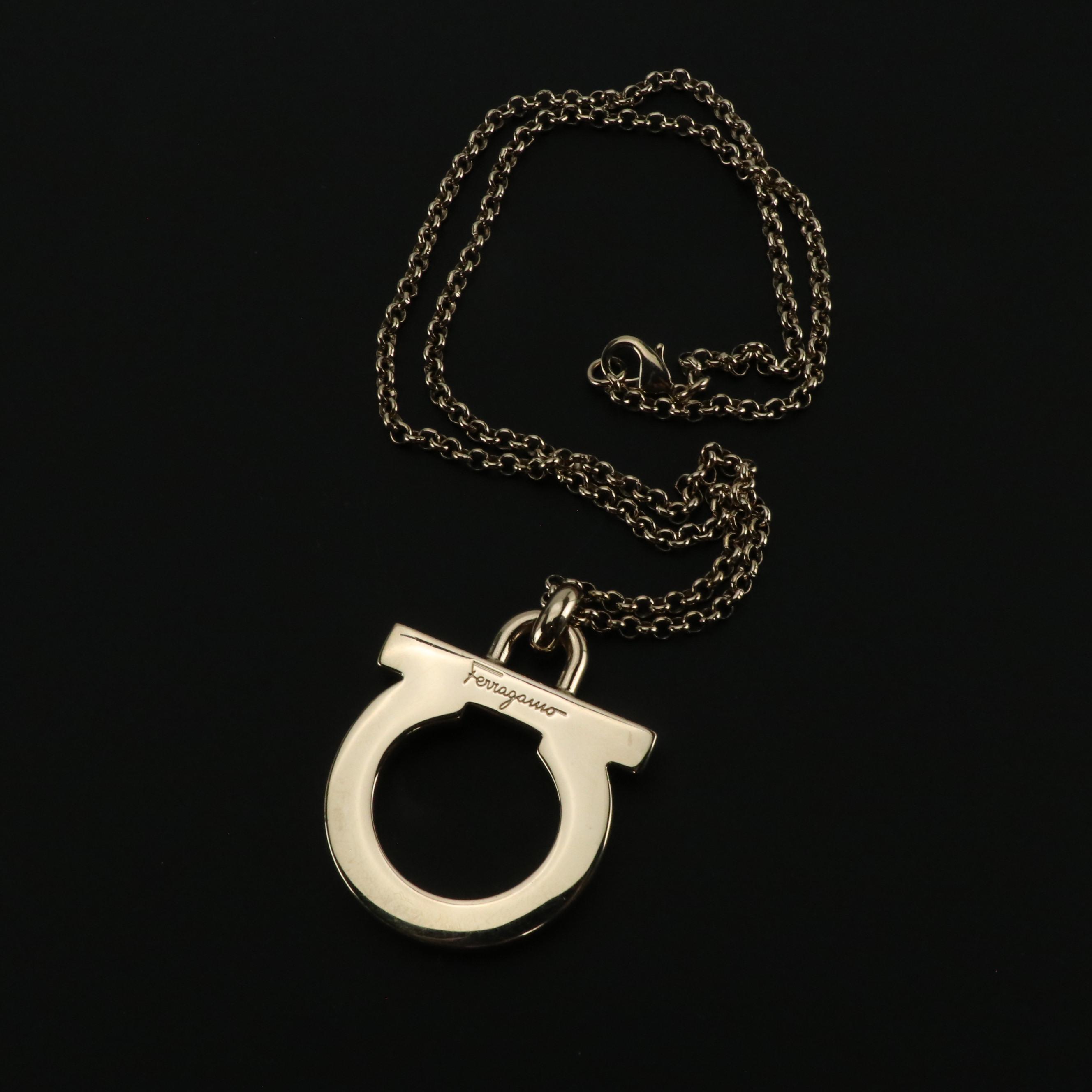 Salvatore Ferragamo Gold Tone Gancini Necklace