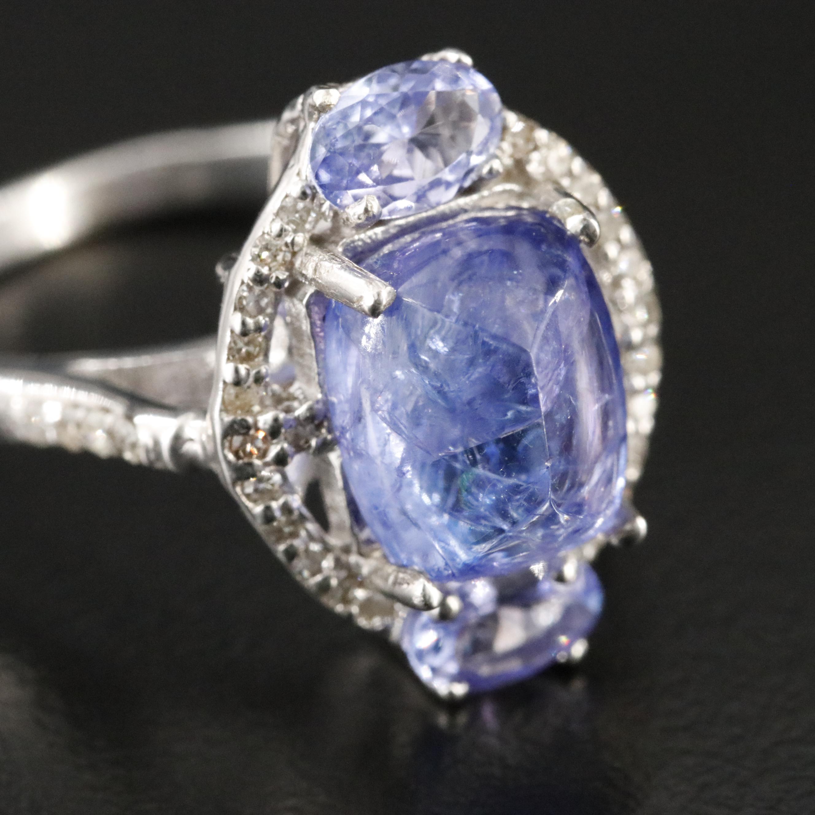 Sterling Tanzanite and Diamond Ring