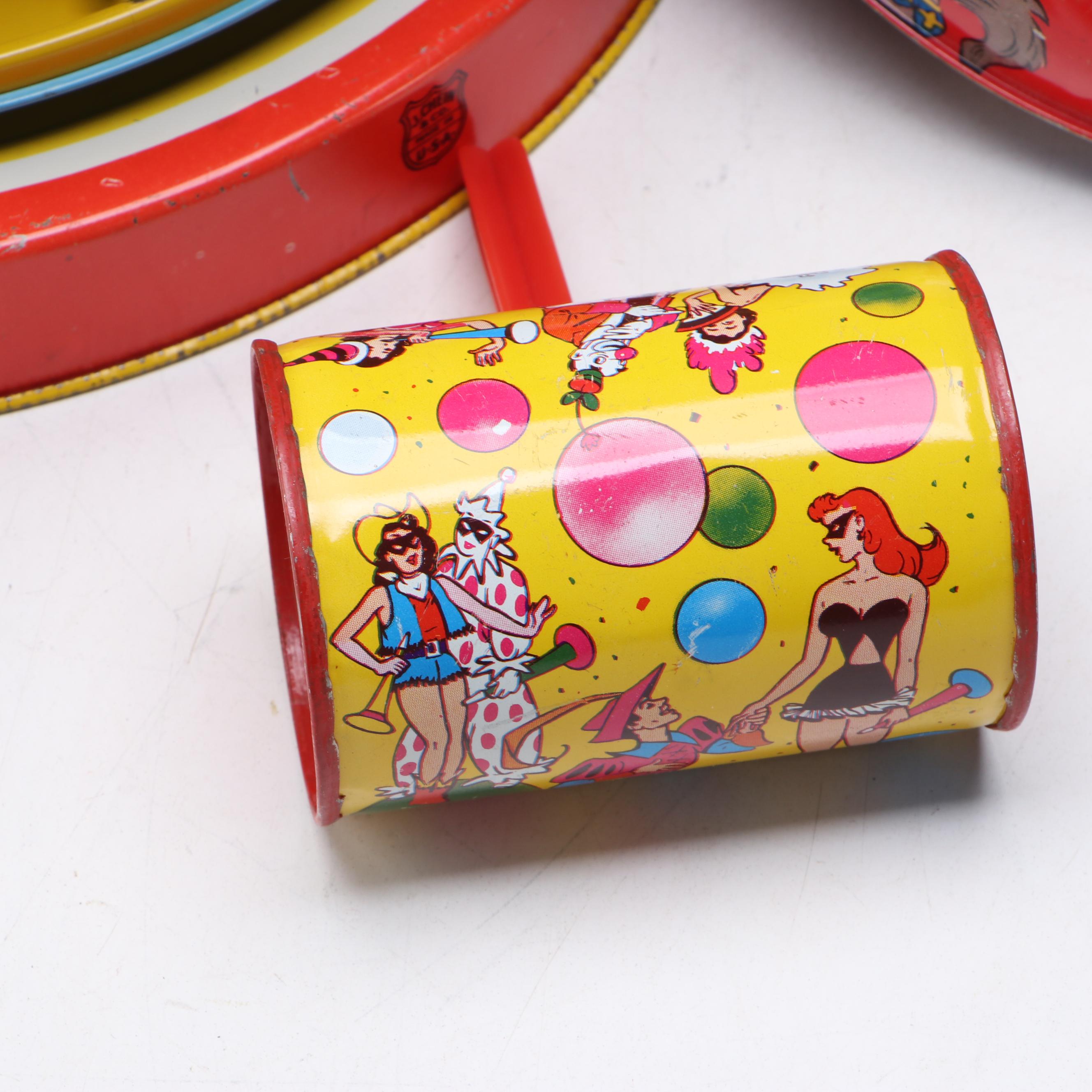 J. Chein & Co. Vintage Wind-Up Tin Merry-Go Round, and Other Tin Toys